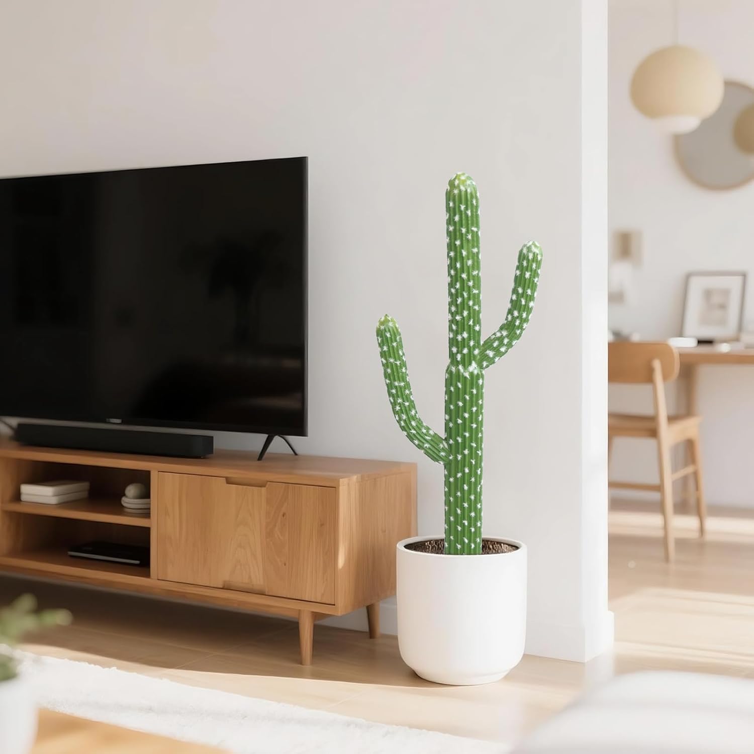 momoplant Artificial Cactus Succulent Plant, 34 Inch Tall Faux Fake Desert Cacti Plant with Black Planter for Home Garden Office Floor Decor