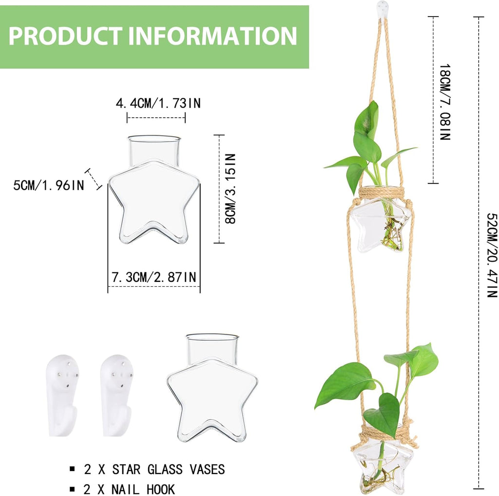 XXXFLOWER Wall Hanging Propagation Station，2 Tired Star Shaped Glass Flower Vase for Hydroponic Planter Terrarium for Plant Cutting Home Office Living Room Garden Decor