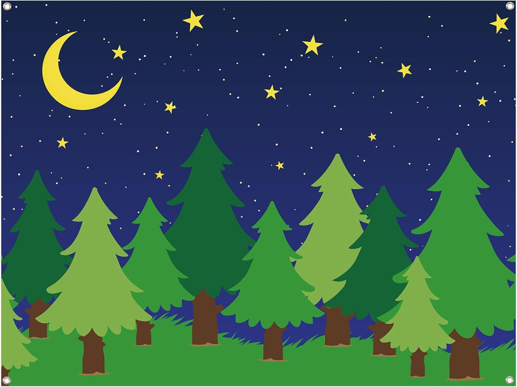 6 x 8 ft Enchanted Forest Camping Backdrop Scene Camping Background Supplies Forest Night Scene Photography Background for Theme Party Photo Banner Decoration