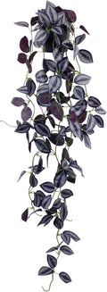 LOYWREE Small Fake Hanging Purple Eyebrow Leaf Plant Artificial Potted Plants Indoor 39-in Long Faux Dark Black Vine Plant with Pot for Shelf Home Office and Outdoor Garden Decor (Black Pot)