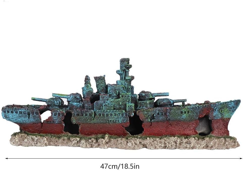 Fish Tank Wreck Boat Decoration, Nontoxic Resin Wreck Boat Sunk Battleship Safe Ship Fish Tank Aquarium Wreck Ornament Cave Decoration Landscaping