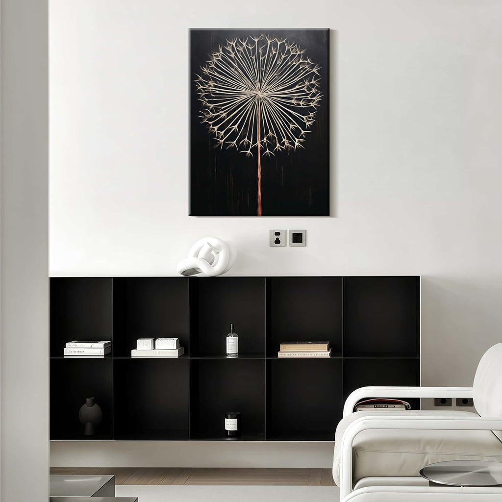 Framed Dandelion Plant Fun Wall Art Decor Canvas Print Poster Picture Modern Minimalist Artwork Bathroom Living Room Bedroom Office Gallery Decor 16x24 Inch Ready to Hang