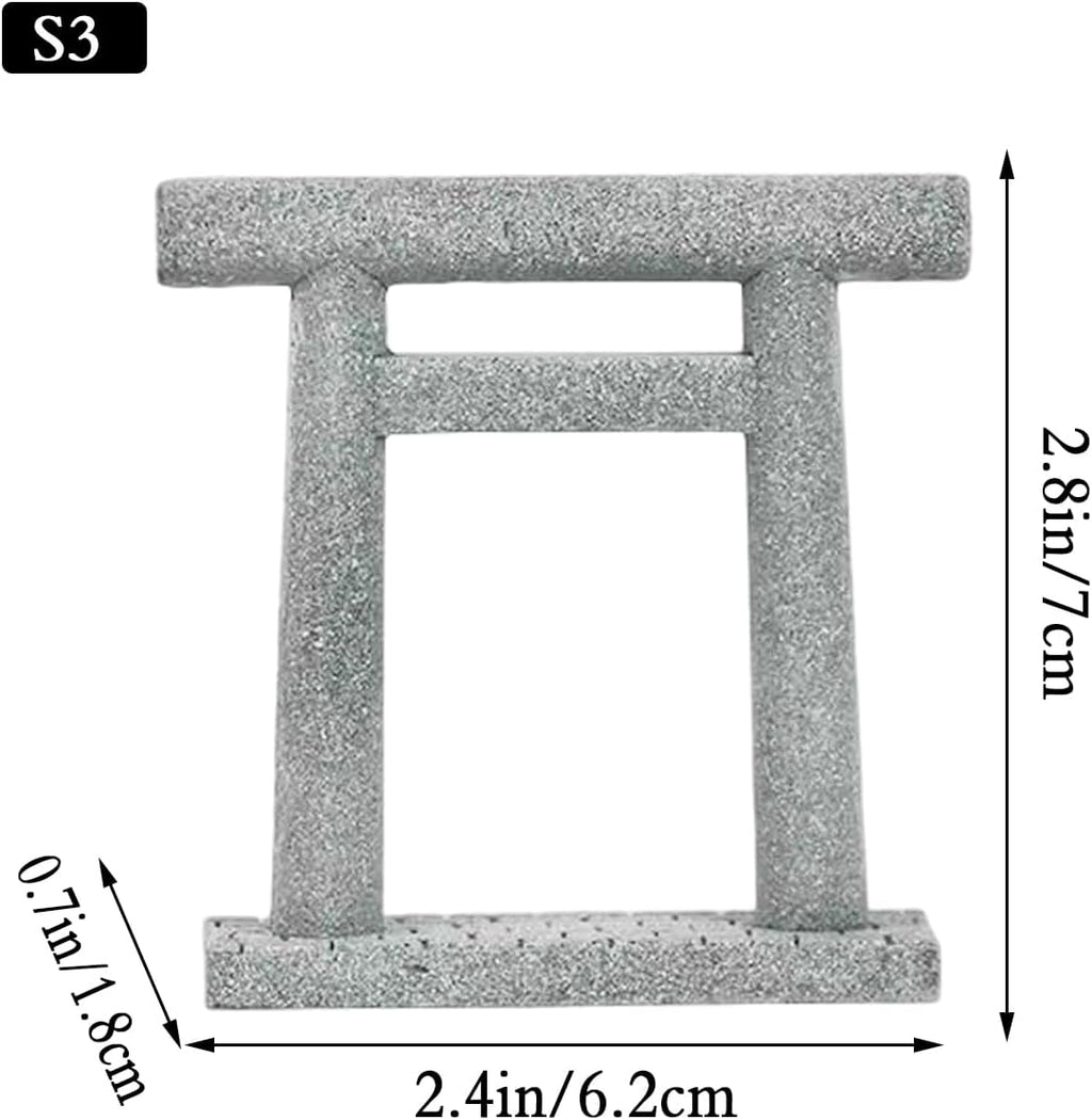 livelyfish Japanese Fish Tank Decorations Asian Aquarium Decor Torii Gate Ornament Japanese Shrine Oriental Pagoda Aquarium Sandstone Bridge Statues Betta Fish Decorations for Tank, S3