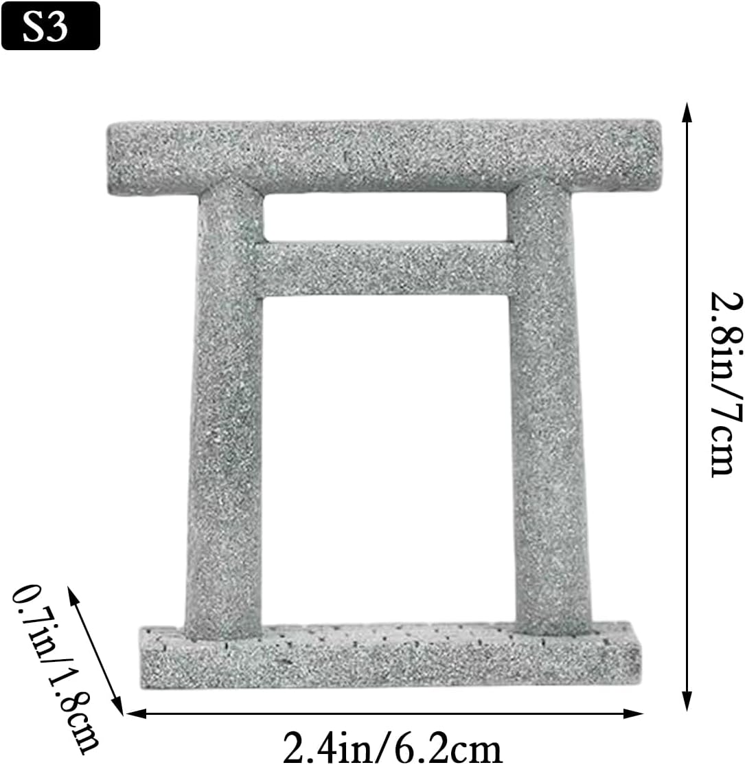 livelyfish Japanese Fish Tank Decorations Asian Aquarium Decor Torii Gate Ornament Japanese Shrine Oriental Pagoda Aquarium Sandstone Bridge Statues Betta Fish Decorations for Tank, S3