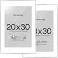 Homeforia Poster Frame Silver 20x30, High End Metal 20 x 30 Picture Frame with Mat 16 x 24 for Photo, 20x30 Silver Frames Matted to 16x24 Print, 30x20 Hanging Frame, Tempered Glass, Wall Kit, Set of 2