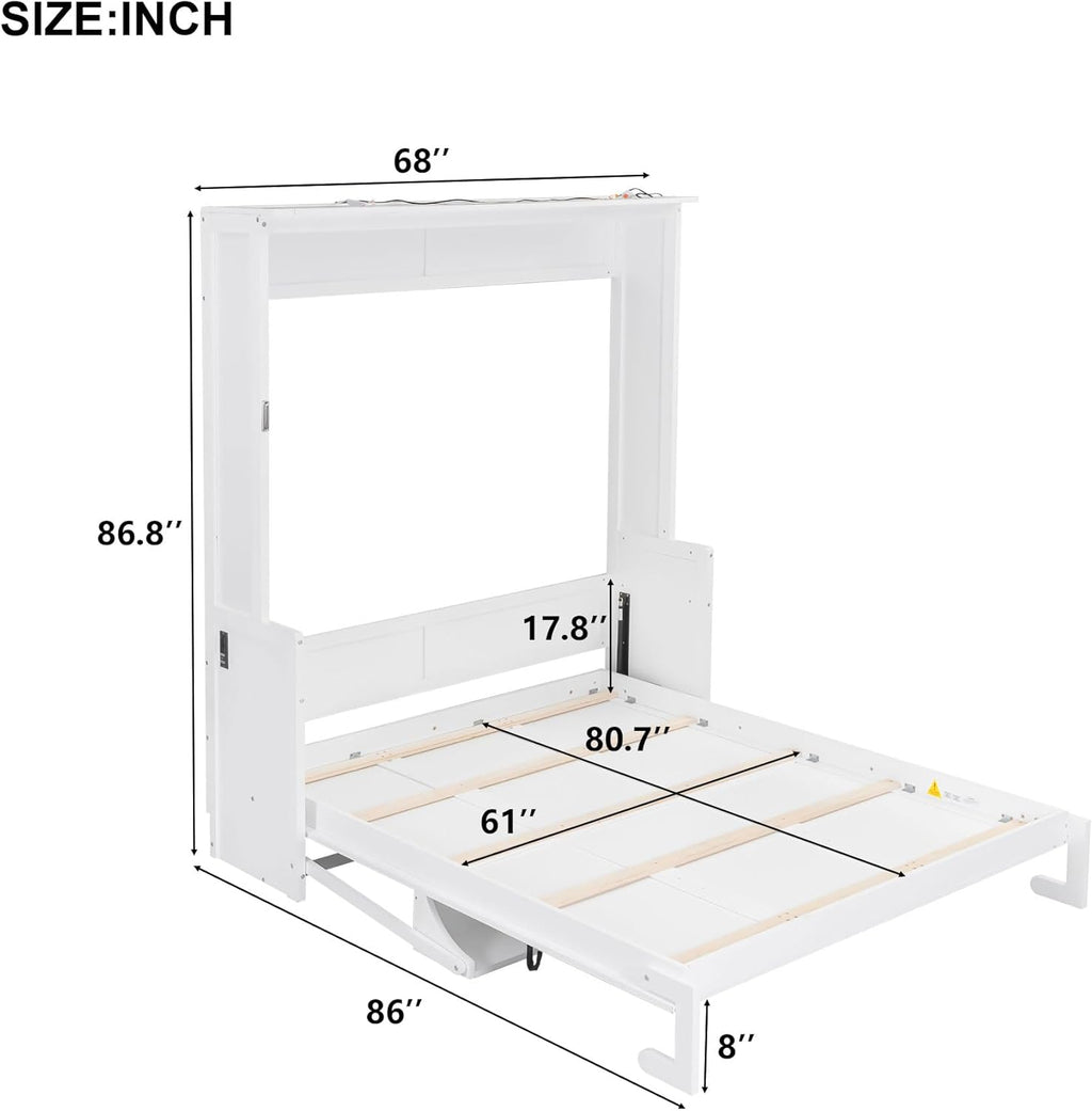 Merax Full Size Murphy Bed with Sofa Chair, Can be Folded Wall Bed with Storage Shelves and Light for Guest Room,Living Room and Bedroom