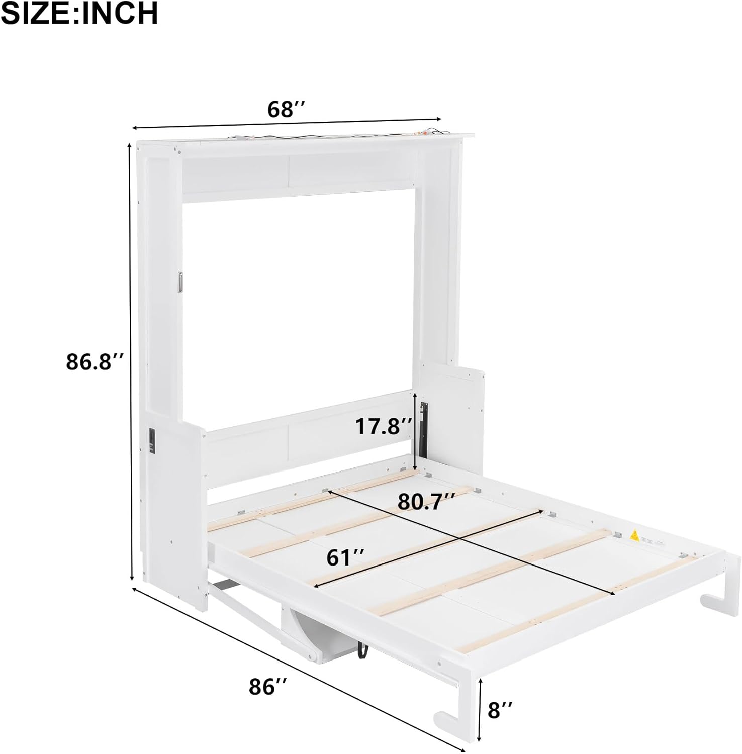 Merax Full Size Murphy Bed with Sofa Chair, Can be Folded Wall Bed with Storage Shelves and Light for Guest Room,Living Room and Bedroom