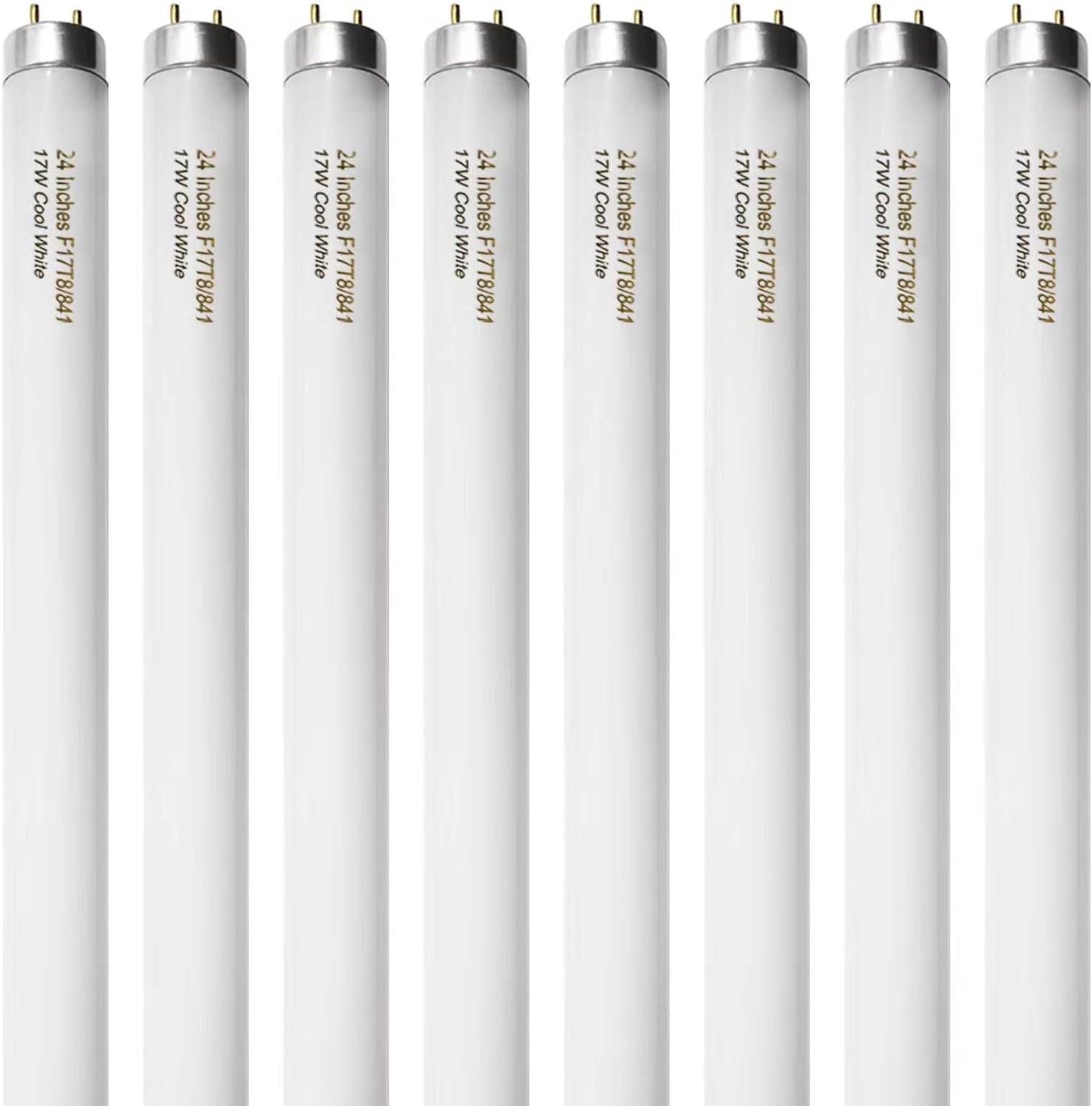 8 Pack 24 inch F17T8/841 17 Watts Light Bulb, 2 Foot Straight Fluorescent Tube T8 Tube Light, 4100K Cool White 1400 Lumen G13 Medium Bi-Pin Cap 8 Count