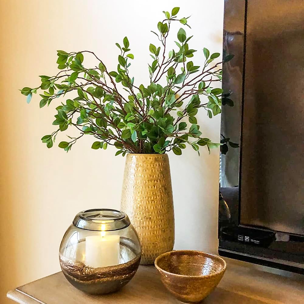 6pcs Faux Stems Artificial Branches for Vase Artificial Stems Artificial Greenery Stems Faux Green Stems Artificial Eucalytus Branches Fake Stems(42"/Each Branch) (6, Green)