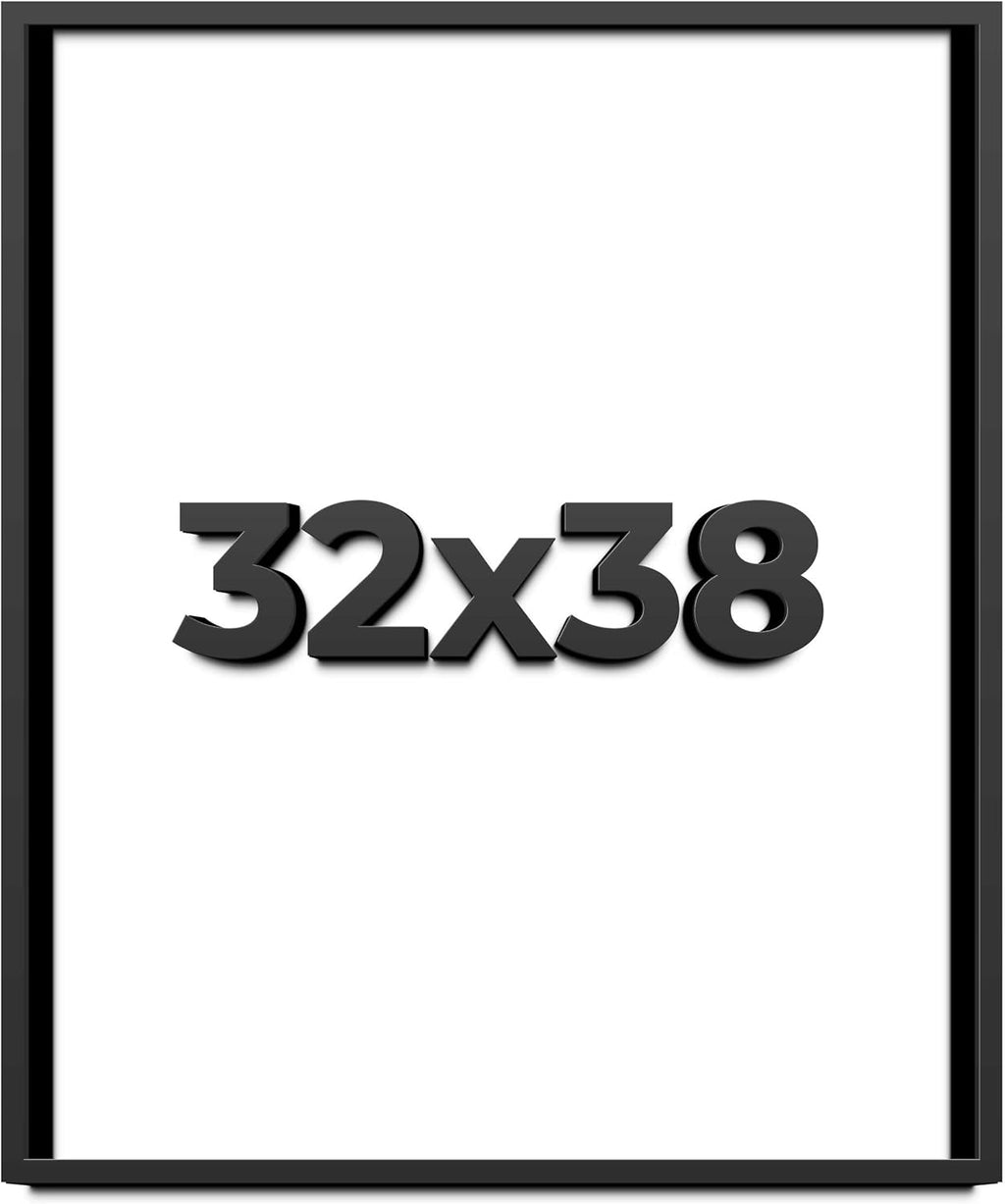 32x38 Shadow Box Frame Black | 1 Inch Deep Solid Wood Shadowbox Display Frame | UV Resistant Acrylic Plexiglass, Acid Free Backing, and Hanging Hardware | Dugan Picture Frame Style