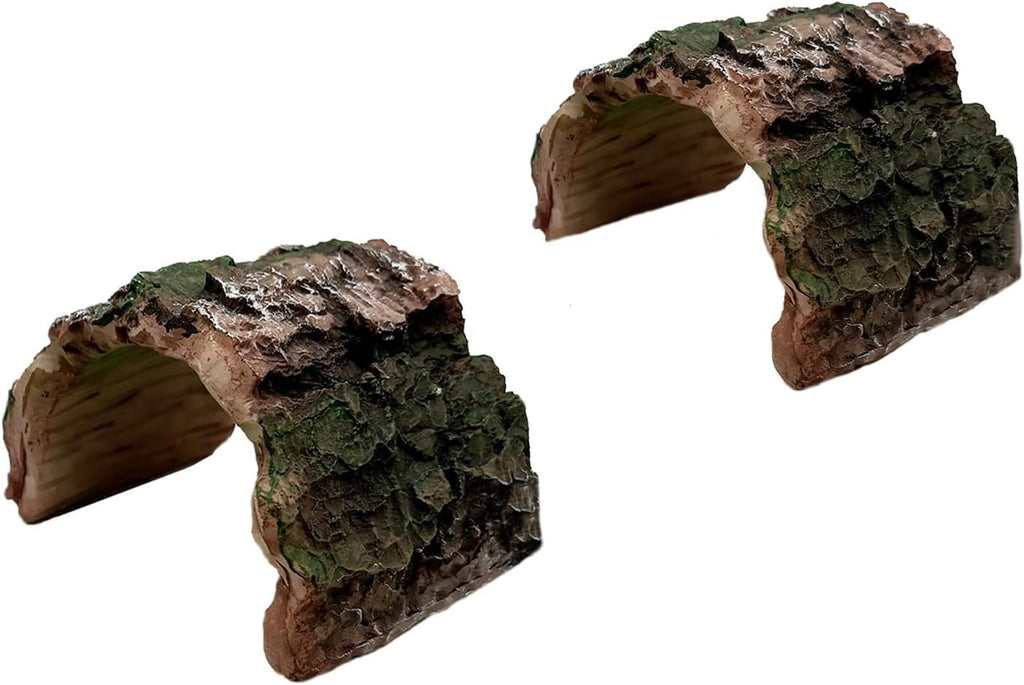 2 Pack Betta Log Resin Hollow Tree Trunk Ornament, Aquarium Hideout Reptile Cave Ornament Terrarium Tank Decoration for Fish Shrimp or Small Reptile Turtle Tarantula Spider Hermit Crab