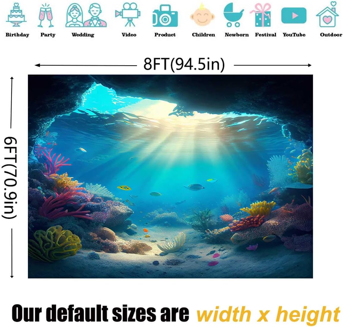 Sensfun 8x6ft Under The Sea Backdrop Ocean Deep Blue Underwater Cave Fish Coral Sunlight Photography Background Boys Birthday Baby Shower Party Decorations Banner Photo Studio Booth Props