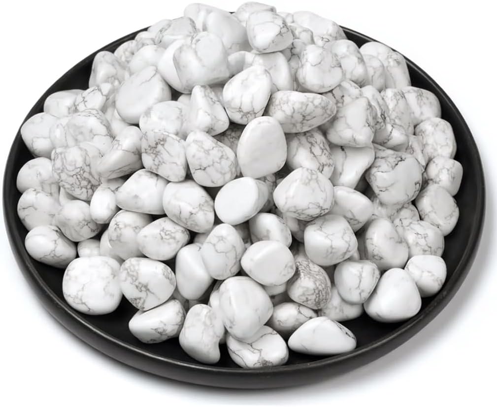 Polished Howlite Crystal Stone Set - 0.5" 10 oz, Handpicked Tumbled Gemstones Rocks, Pebbles for Reiki, Chakra, Healing, Home Decor