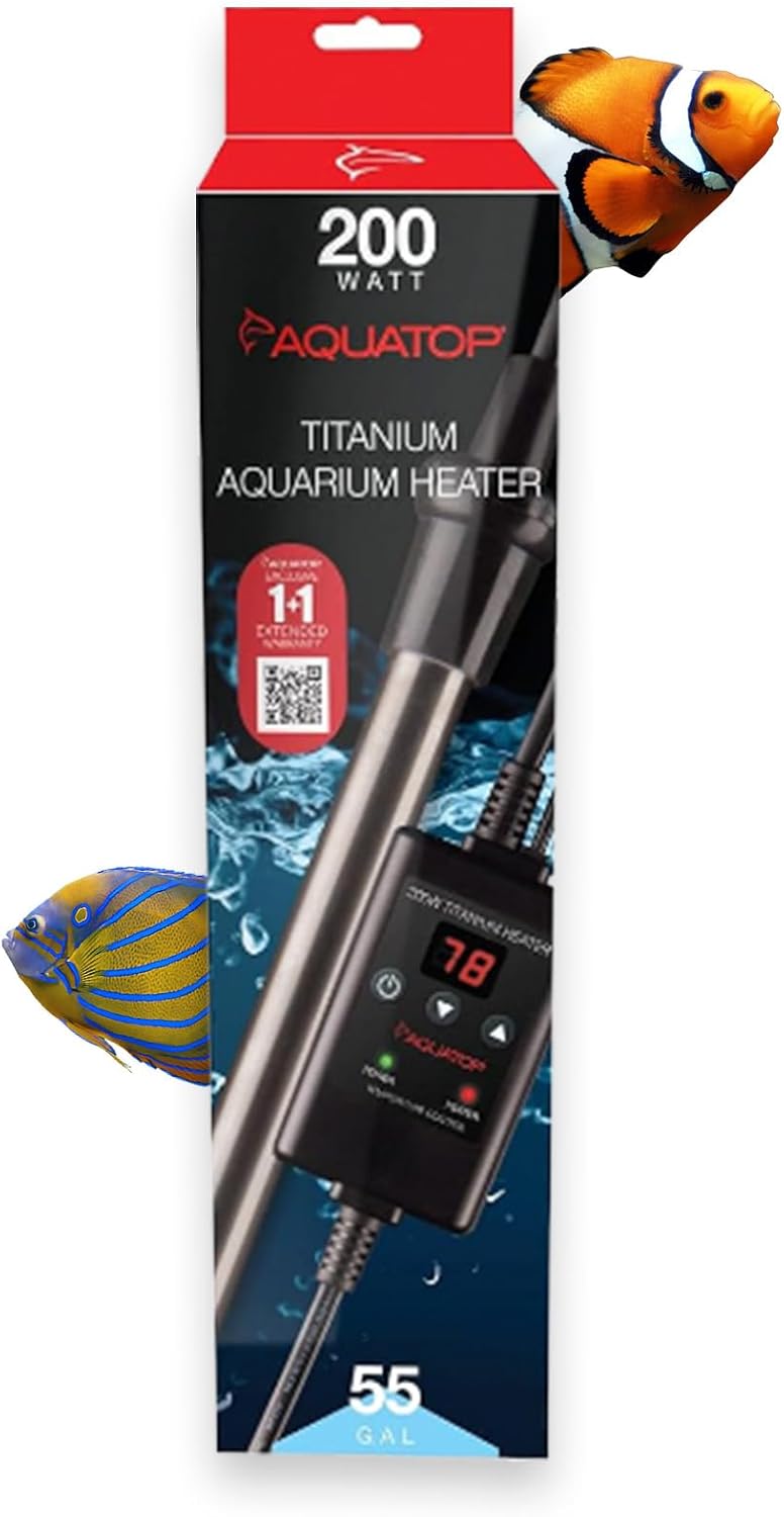 Aquatop Titanium Heater with Controller - Adjustable Temperature for Aquariums Up to 55 Gallons - Ideal for Turtles & Large Fish - Easy to Use and Install