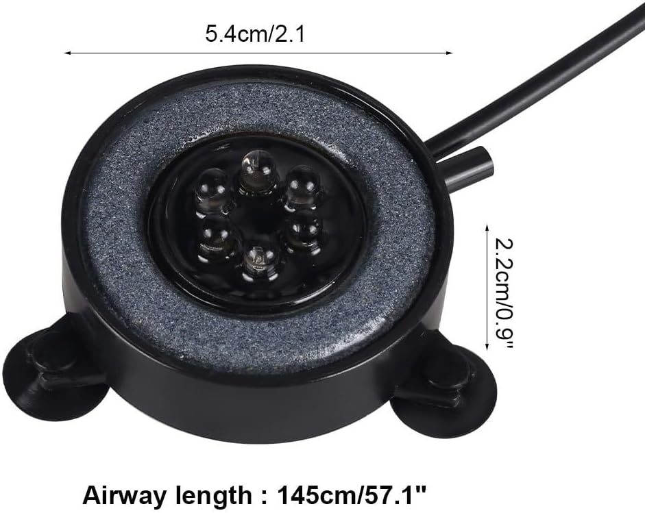 Aquarium LED Bubbler Stone Disc,IP68 Waterproof Fish Tank LED Bubbler Diffuser with Suction Cup Fixing for Freshwater Saltwater Tanks Aquariums(Pump Not Included)