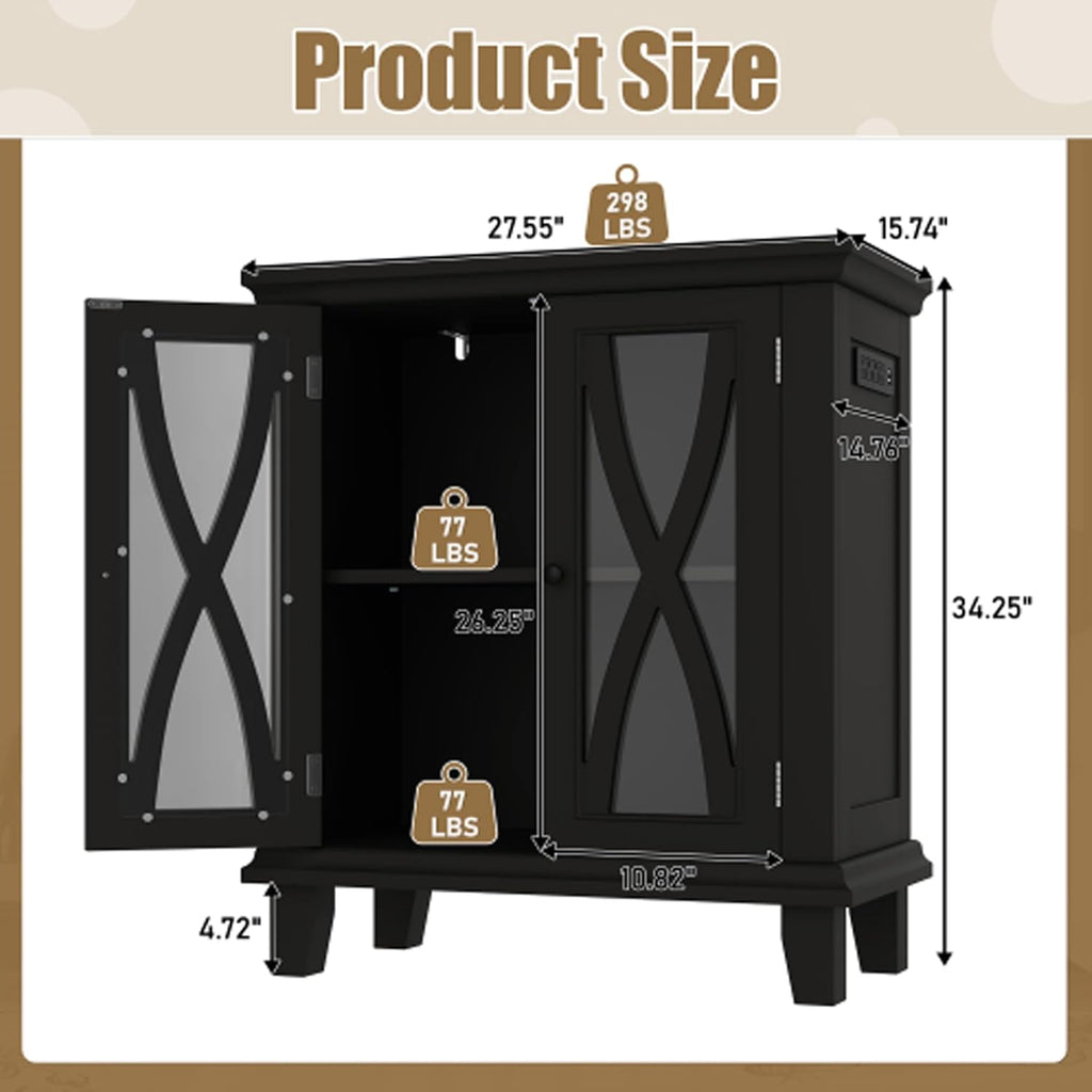 20 Gallon Aquarium Stand With Power Outlets, Farmhouse Fish Tank Stand, Reptile and Terrarium Stand with Cabinet Storage, Sturdy Heavy Duty 20.4" 12",Black