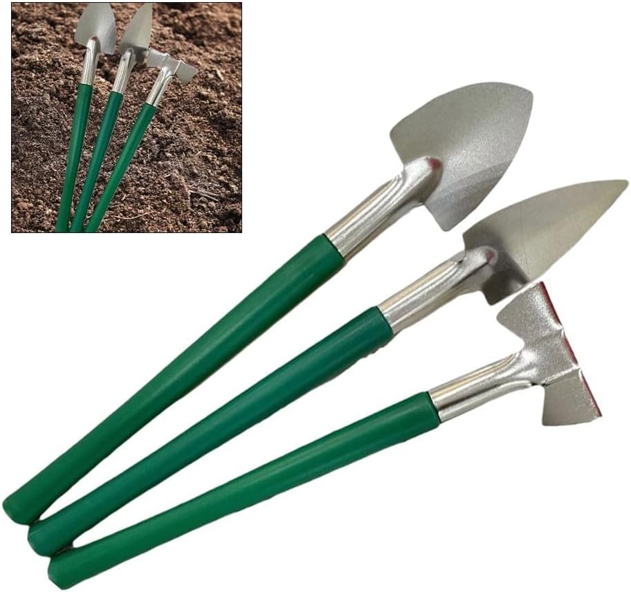 3-Piece Stainless Steel Mini Gardening Tool Kit with Rake, Trowel and Shovel for Succulent Plants, Bonsai, Cacti and Indoor Flower Care in Fairy Gardens or Terrariums for Precise Planting Tasks