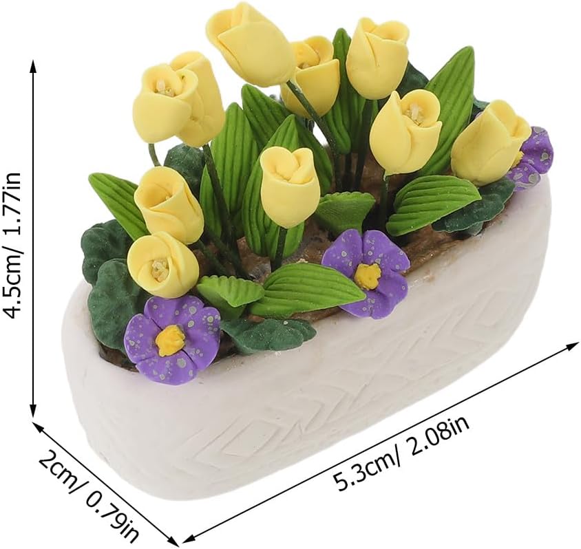 Mini Dollhouse Potted Plant Flower Model - Miniature Scene Bonsai Plant Accessories for House Office Tabletop Decoration