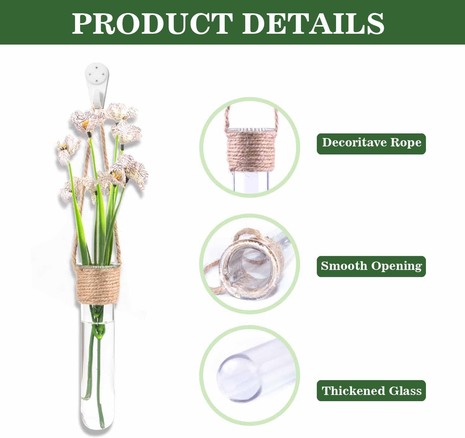 ARTORA Plant Propagation Hanging Glass Planter Terrarium Wall Mounted Decorative Flower Vase Hydroponic Plant Cultivation Test Tube for Home Office Decor (4PCS)