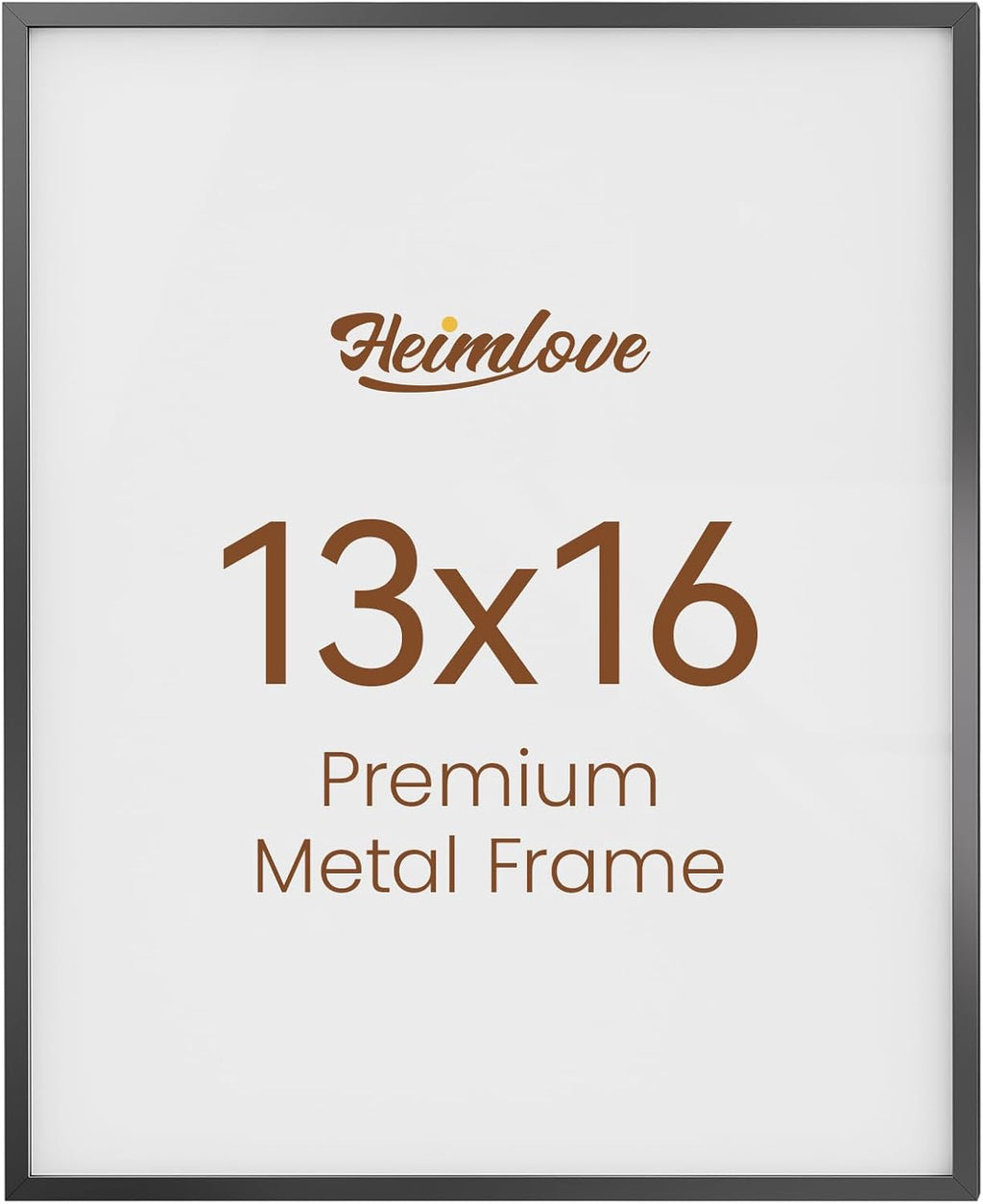 Heimlove 13x16 Metal Picture Frame,Black Aluminum Photo Frames-Real Tempered Glass,Wall Gallery Poster Puzzles Artwork frame Mounting Horizontally or Vertically Decor for Wall-1Pack
