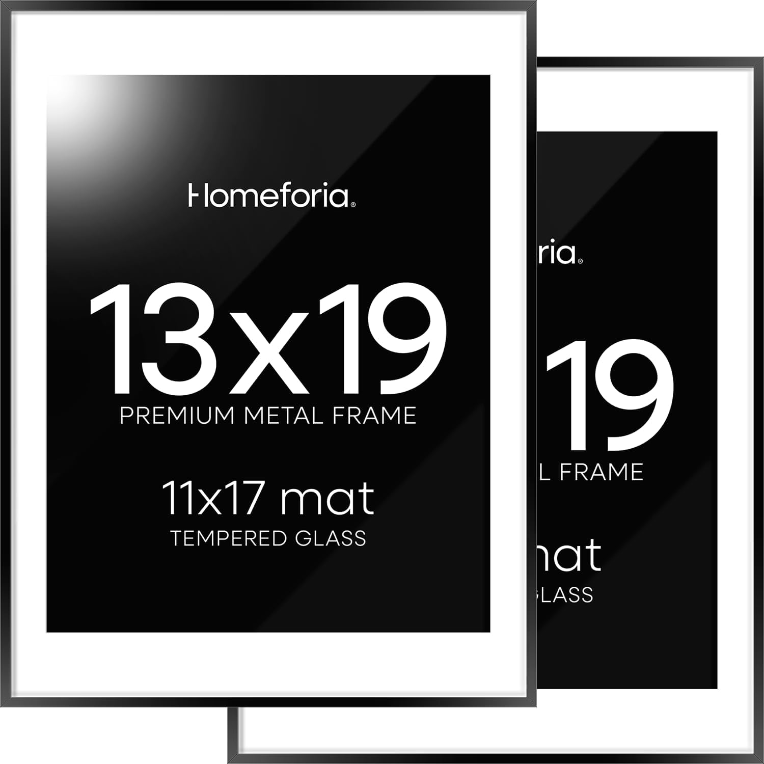 Homeforia 13x19 Picture Frame Black, High End Metal 13 x 19 Poster Frames with Mat 11 x 17 for Photo, 13x19 Black Frame Matted to 11x17 inch Print, 19x13 Thin Frame, Tempered Glass, Wall Kit, Set of 2