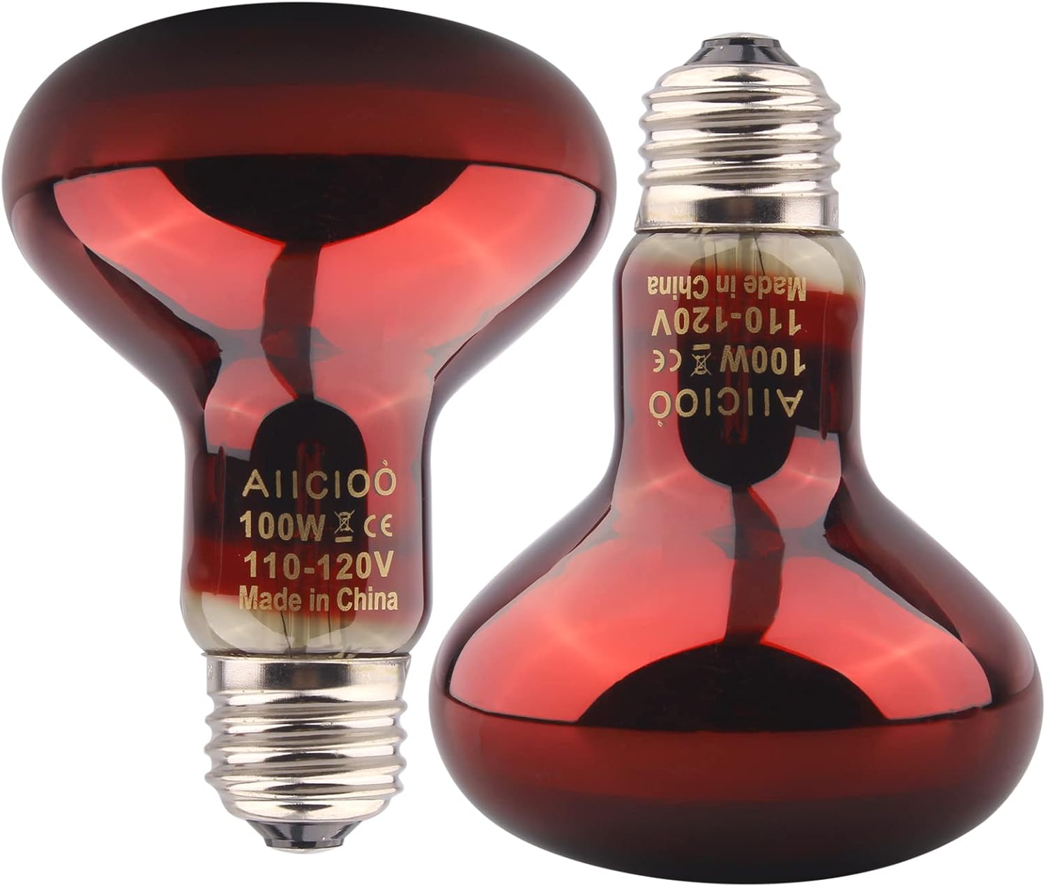 Aiicioo Reptile Red Night Light Bulb - 100W Reptile Heat Lamp Bulb Infrared Basking Spot Lamp for Bearded Dragon Lizard Turtle Hermit Crab Leopard Gecko Snake Chameleon Tank