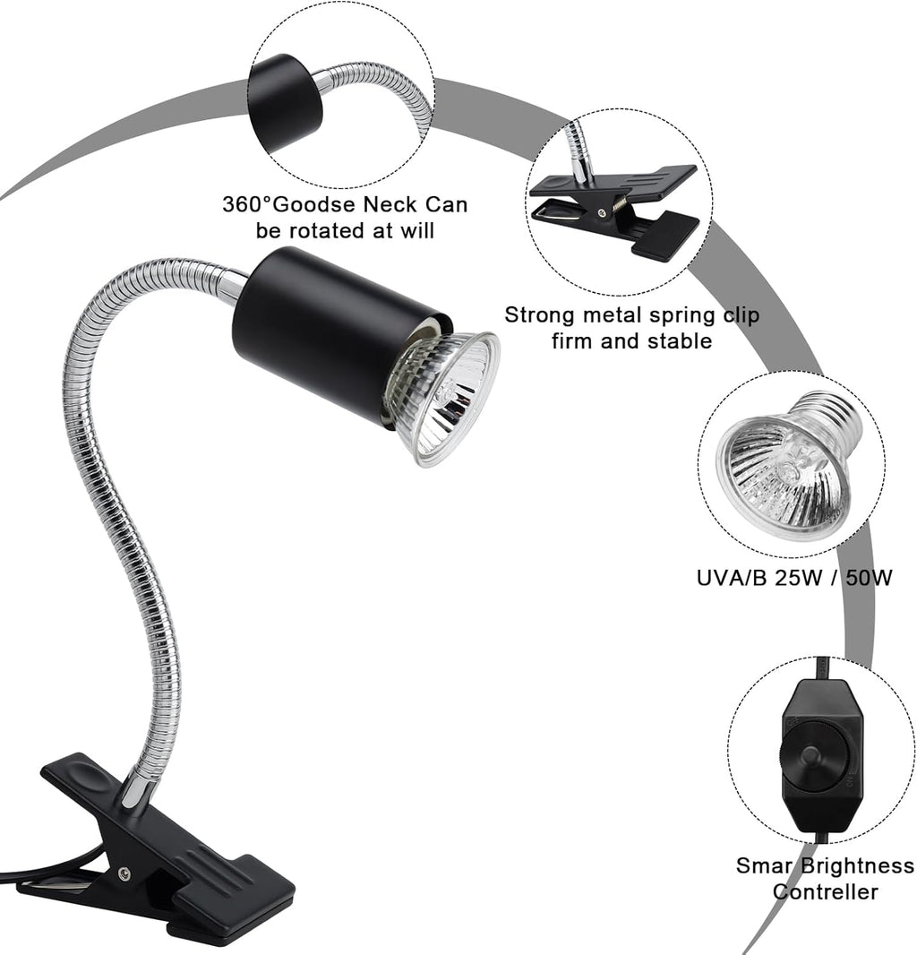 ReptileHeat Lamp The Adjustable Temperature and 360 ° Rotating Hose Crawlers Heating Lights, for Turtles, Lizards, Beard Dragons and Other Amphibious Pets