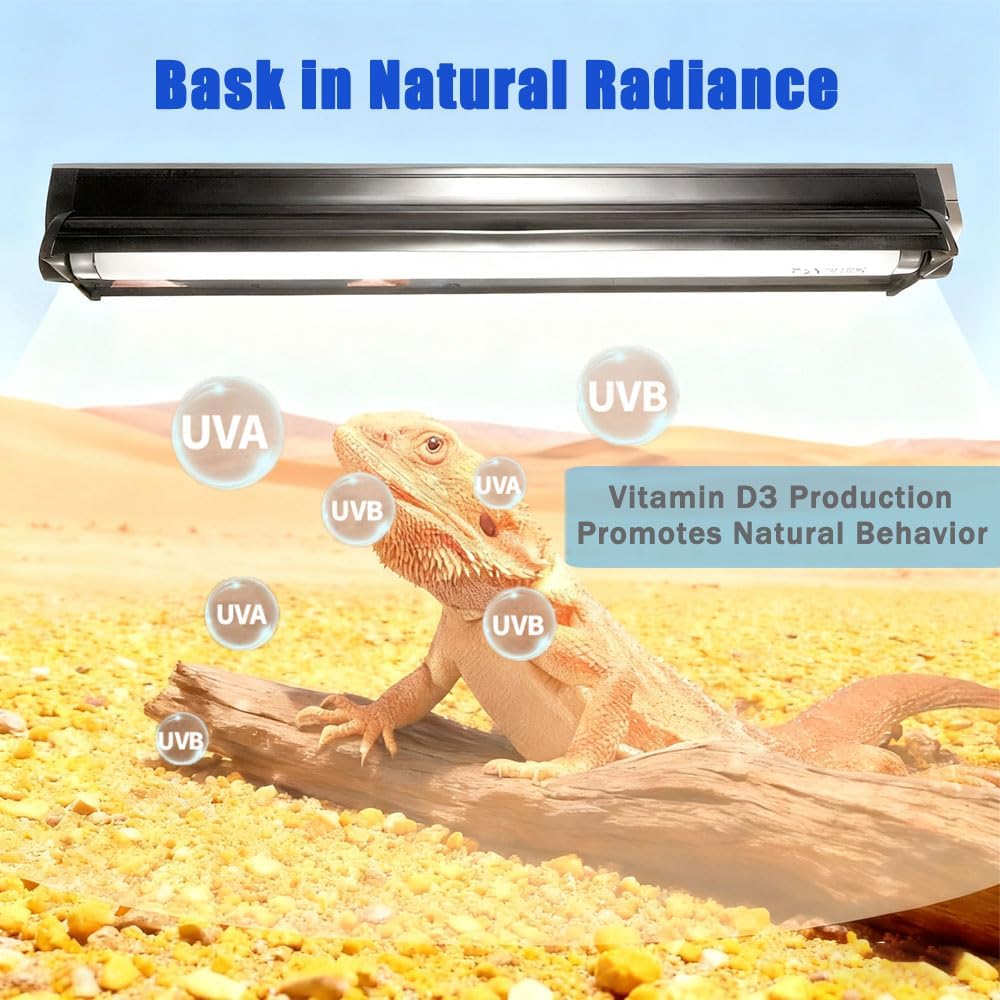 KINGYEENUO T8 UVB Reptile Light Fixture HO UVB Bulb Lighting Combo Kit, 10.0 UVB Light for Reptiles Terrarium Hood, 15W Reptile Light Bar UVA UVB Desert Lamp for Bearded Dragon Turtle Tank, 18Inch
