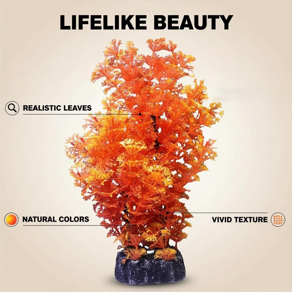 Mipukbay Orange Aquarium Plants - Artificial Plastic Fish Tank Decor, Realistic Ornament Safe for Fish & Shrimp, Low-Maintenance Aquascaping Plants for Freshwater/Saltwater Tank Landscaping