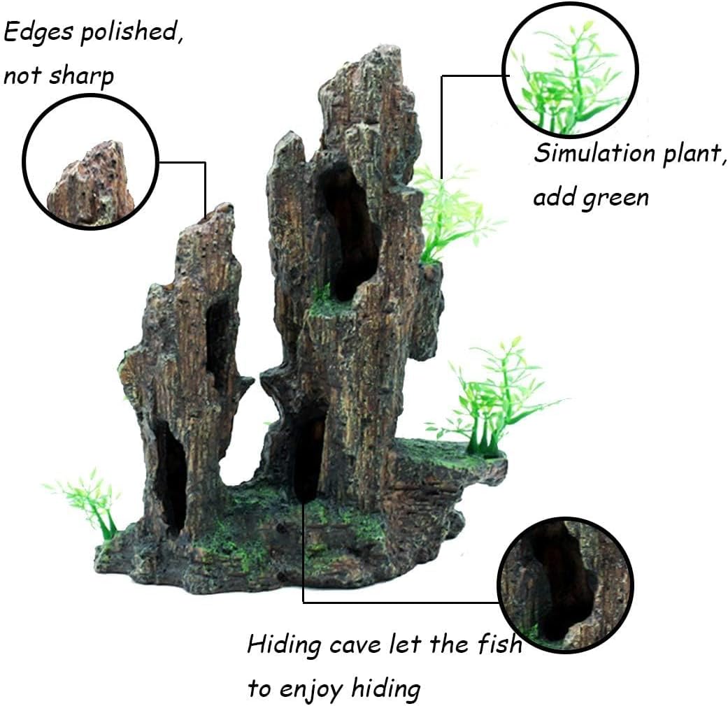Tfwadmx Aquarium Mountain View Moss Tree Rock Cave Fish Tank Stone Ornament Landscape Decoration with Small Plants