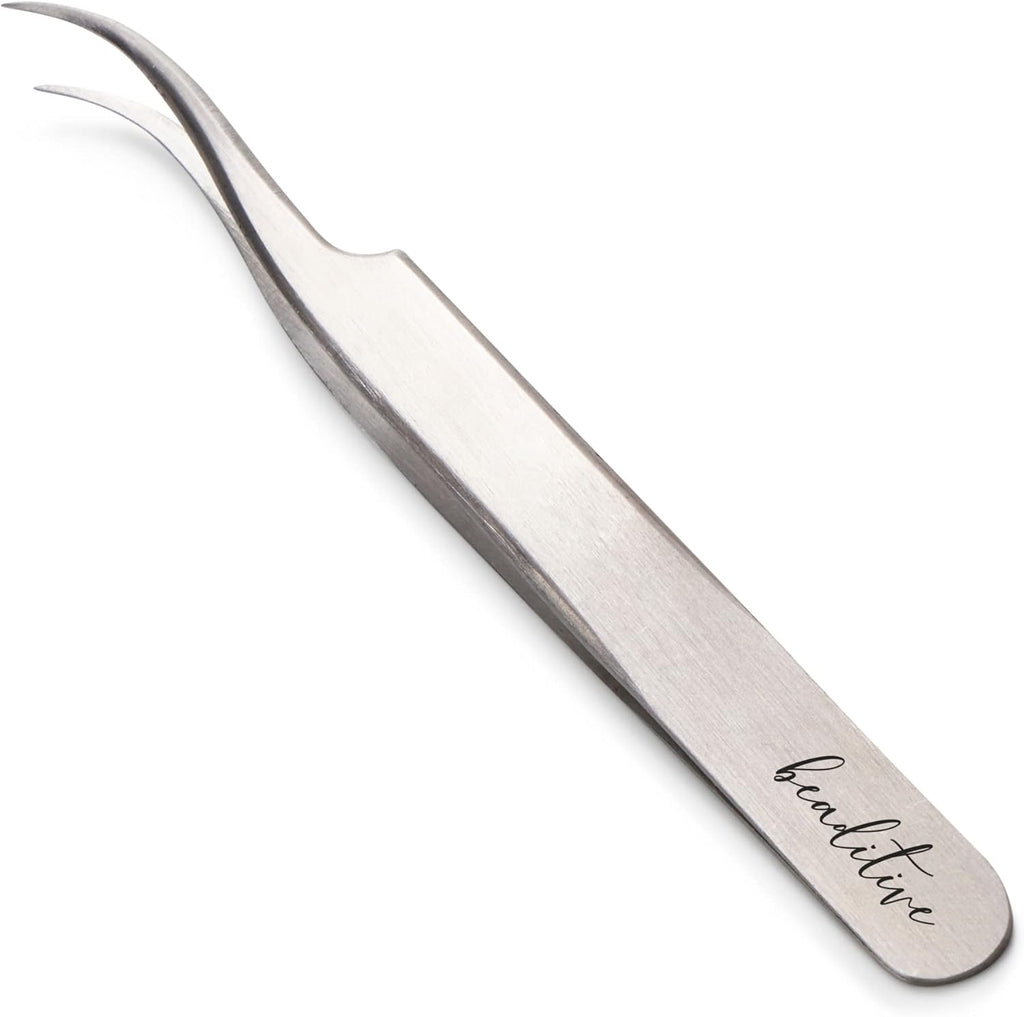 Beaditive High Precision Curved Tip Tweezers 3 Pack - 4.5" Craft Tweezers for Sewing, Beading & DIY Crafts - Non-Serrated Jewelry Tweezer Set with Fine Curved Tips - Stainless Steel Hobby Tweezers