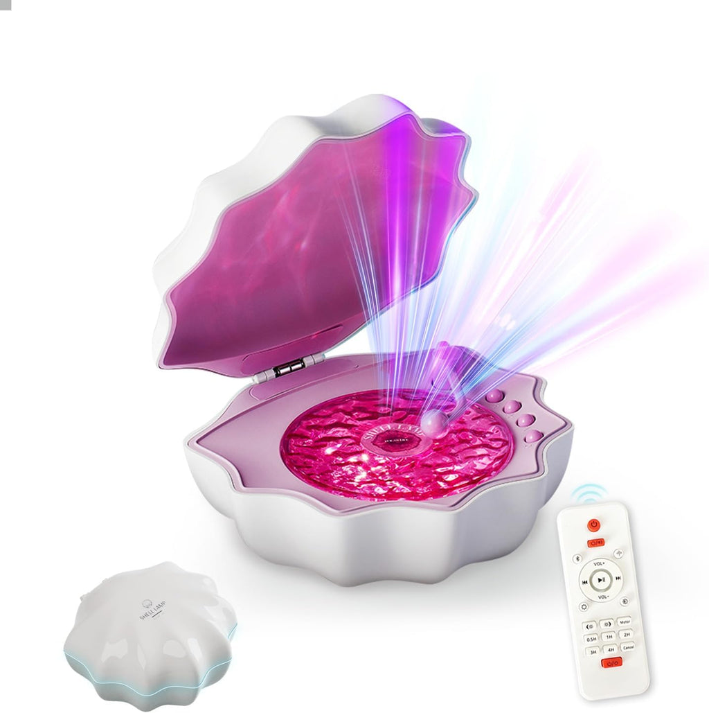 Ocean Wave Projector Light, Shell Night Light Built-in Bluetooth Speaker, Remote Control, White Noises for Home Decor/Relaxation/Party/Music/Gift (Pink)