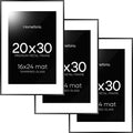 Homeforia 20x30 Poster Frame Black, High End Metal 20 x 30 Picture Frames with Mat 16 by 24 inch Photo, 30x20 Large Frame for Wall, 20x30 Thin Frame Matted to 16x24, Tempered Glass, Wall Kit, Set of 3