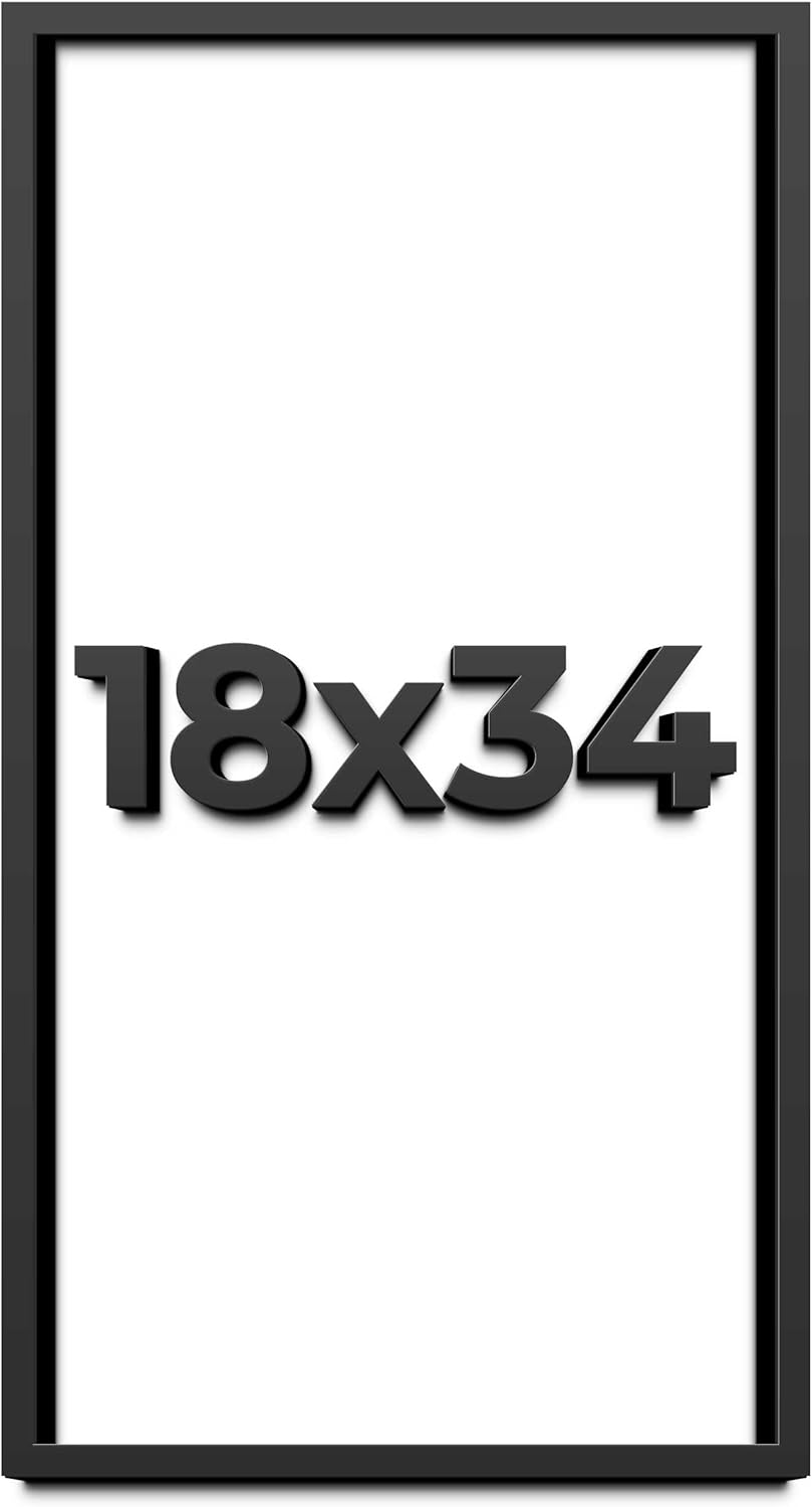 18x34 Shadow Box Frame Black | 1 Inch Deep Solid Wood Shadowbox Display | UV Resistant Acrylic Plexiglass, Acid Free Backing, Hanging Hardware | Dugan Picture Frame Style