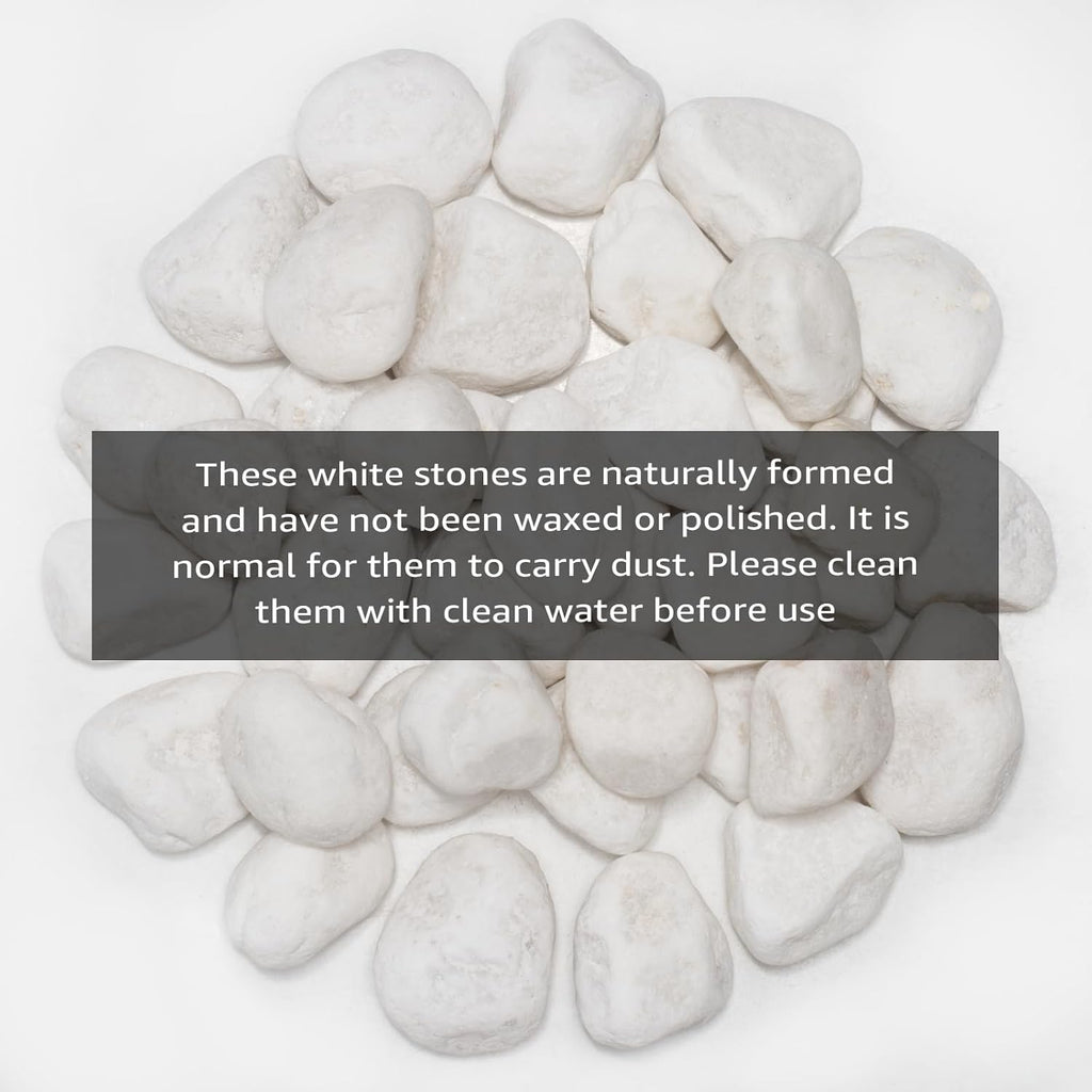 White Natural River Rocks, 1.5-2.5 Inch Decorative Stones for Plants, Garden, and Landscaping – 10LB, Ideal for Fish Tanks, Vases, Crafting, Home Decor, and Outdoor Landscaping
