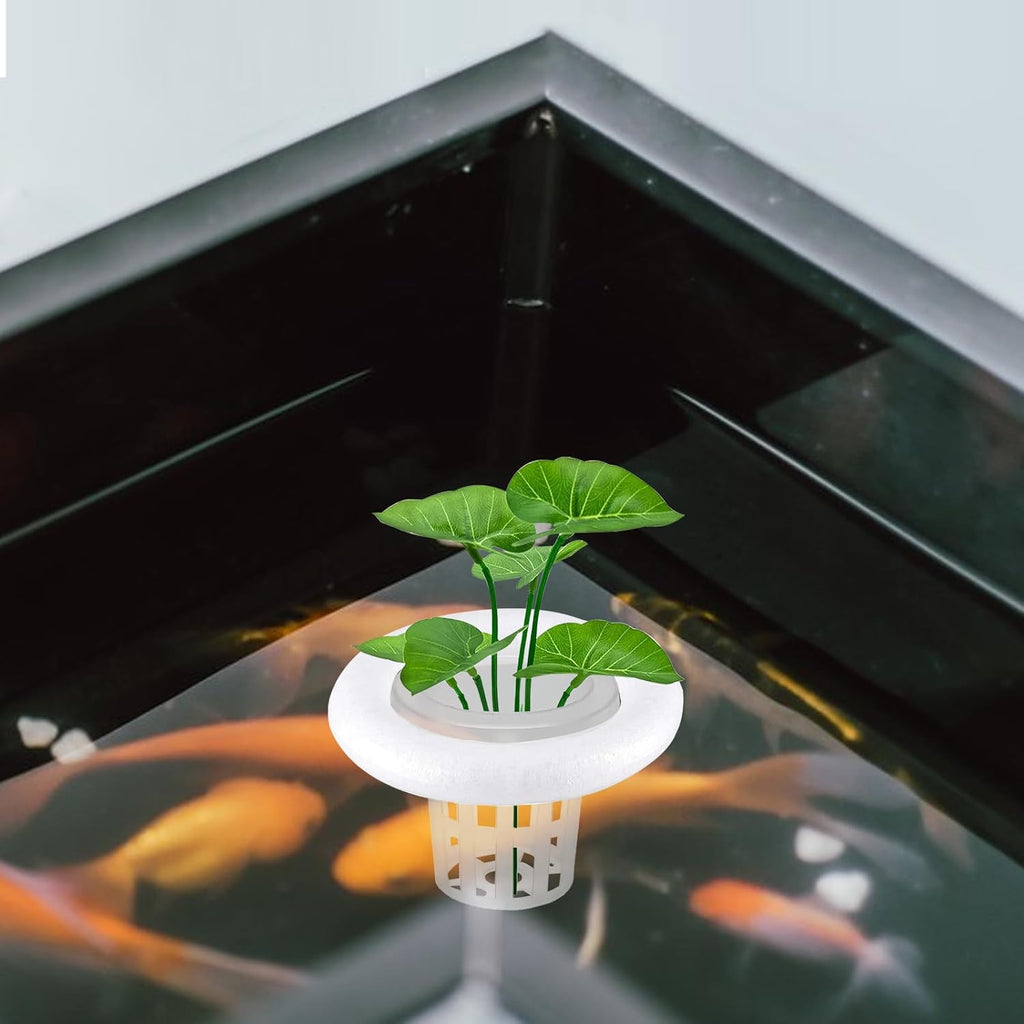 4 PCS Floating Aquarium Plant Holder, Aquarium Planting Baskets with White Foam Floating Ring, Fish Tank Hydroponic Basket for Aquatic Plant Cultivation and Landscaping Decorations