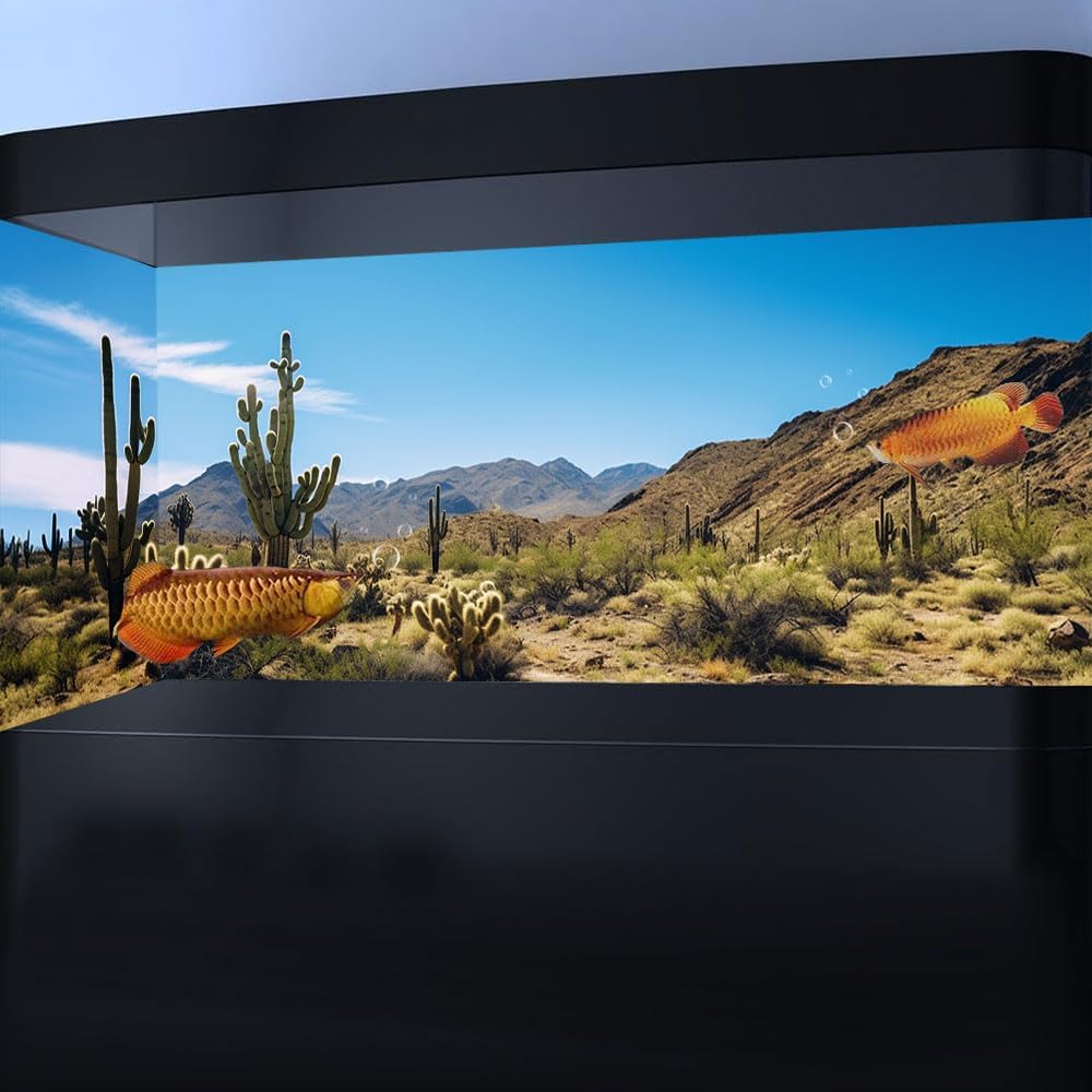 Reptile Habitat Background, Retro Desert Oasis Cactus Terrarium Background 48X20 in Background with 8 EVA Double-Sided Tape