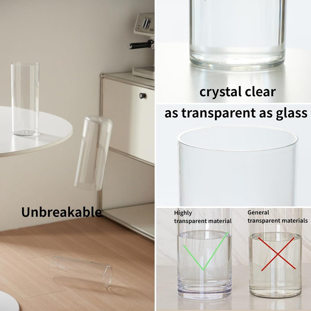 3 Clear Acrylic Cylinder Vase for Centerpieces, Tall Cylinder Plastic Hurricane Vases, Large Unbreakable Flower Vases for Wedding Bouquet (D 4.8", D 6" X H 15.8" +D 4" X H 12")