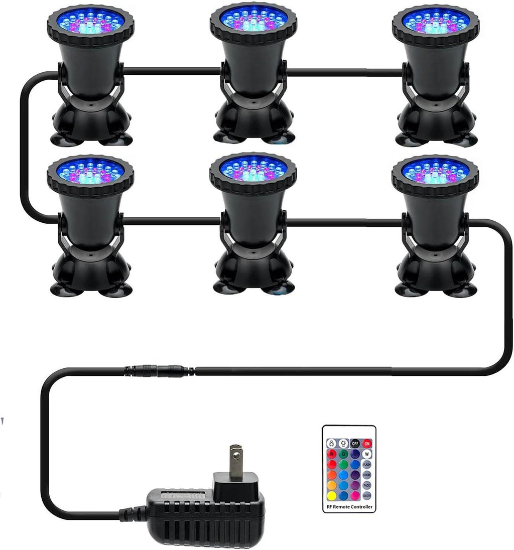 Pond Lights, RGB Color Changing Underwater Halloween Spotlight, Dimmable IP68 Waterproof Submersible Fountain Lights Outdoor Landscape Spot Light (6 in Set)