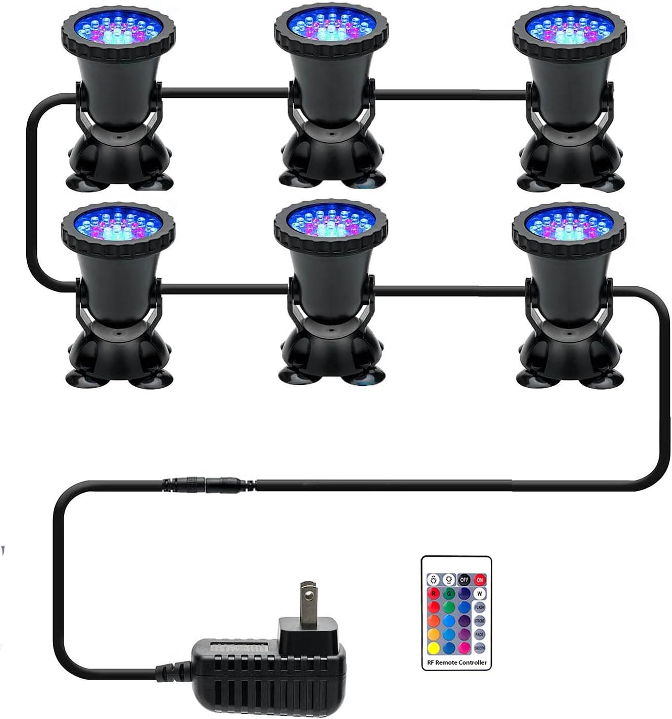 Pond Lights, RGB Color Changing Underwater Halloween Spotlight, Dimmable IP68 Waterproof Submersible Fountain Lights Outdoor Landscape Spot Light (6 in Set)