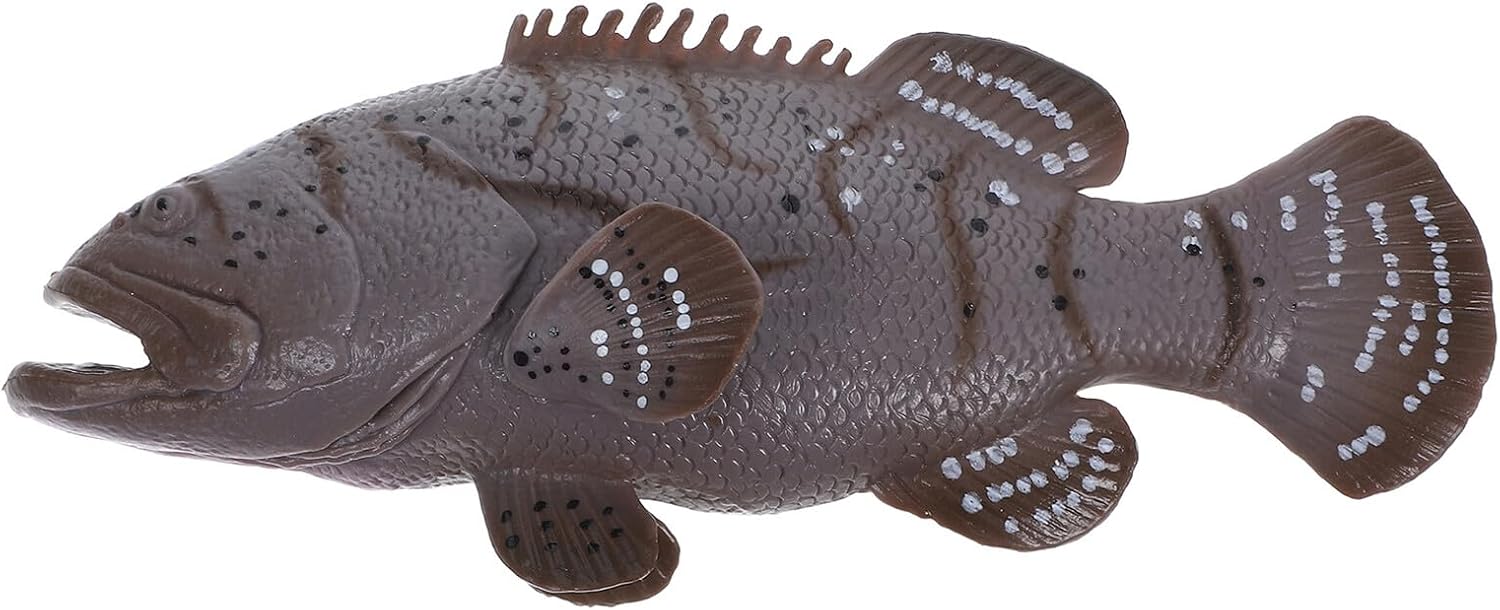 Kisangel Realistic Grouper Fish Model Plastic Sea Fish Ornament Animal Figurine for Aquarium Terrarium Home Decor Educational