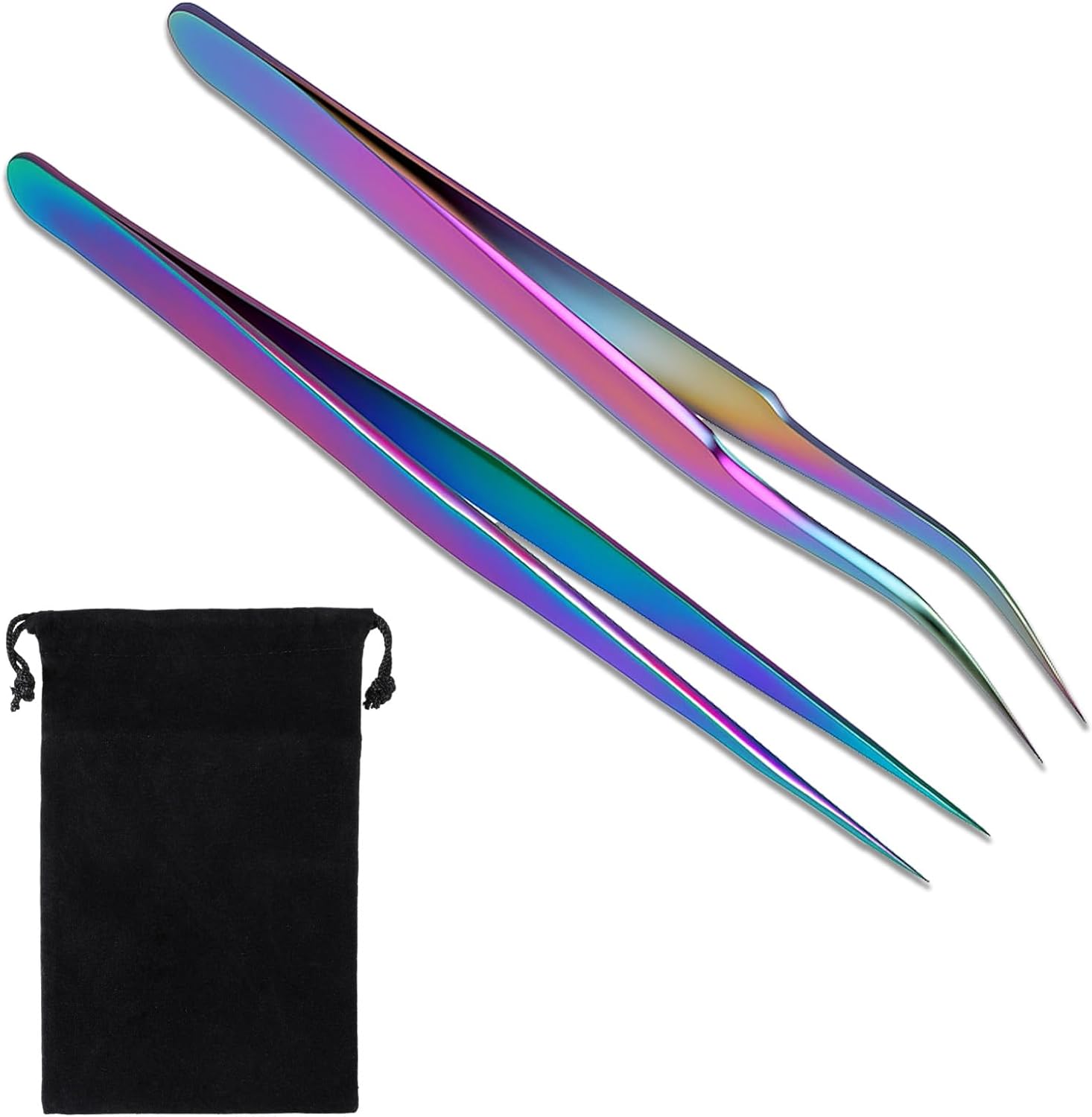 2PCS Sticker Tweezers, Tweezers for Crafting Straight and Curved Tip Tweezer Stainless Tweezer for Stickers Eyelash Extensions Precision Electronics Nail Rhinestone Jewelry, Scrapbooking Tools