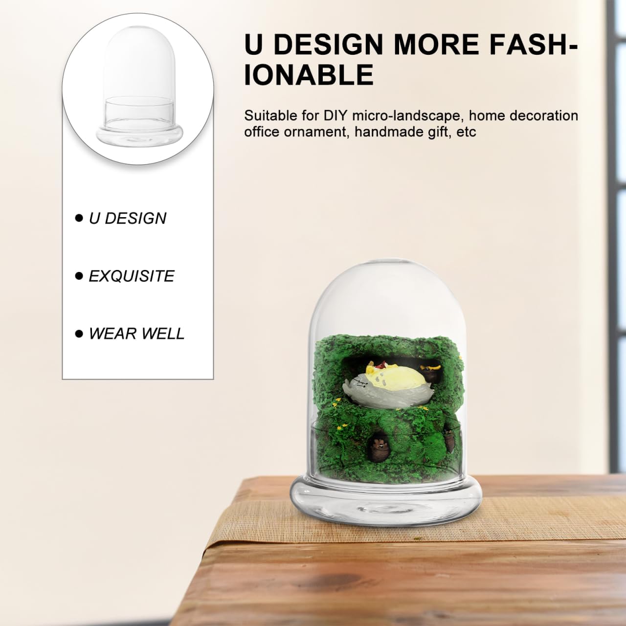 Hemoton Glass Display Dome,Clear Glass Dome for Micro Landscape DIY,Clear Cloche Bell Jar Terrarium Display Bottle,Decorative Case for Plants Succulents Fairy Lights Photos Medals