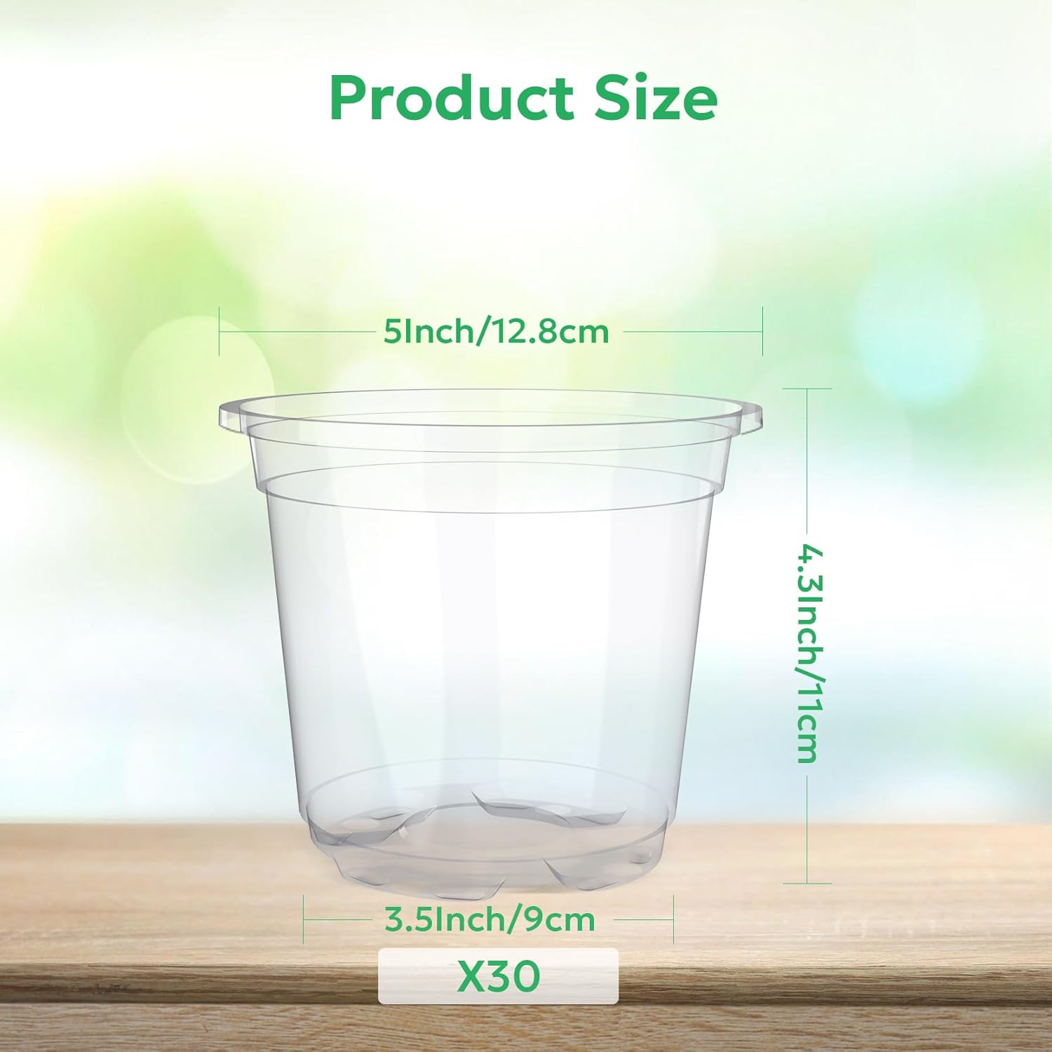 30 Packs 5 Inch Reinforced Clear Nursery Pots with Drainage Holes, Transparent Plastic Plant Pot Seedling Planter for Vegetable Propagation, Root Cutting, Seed Starting