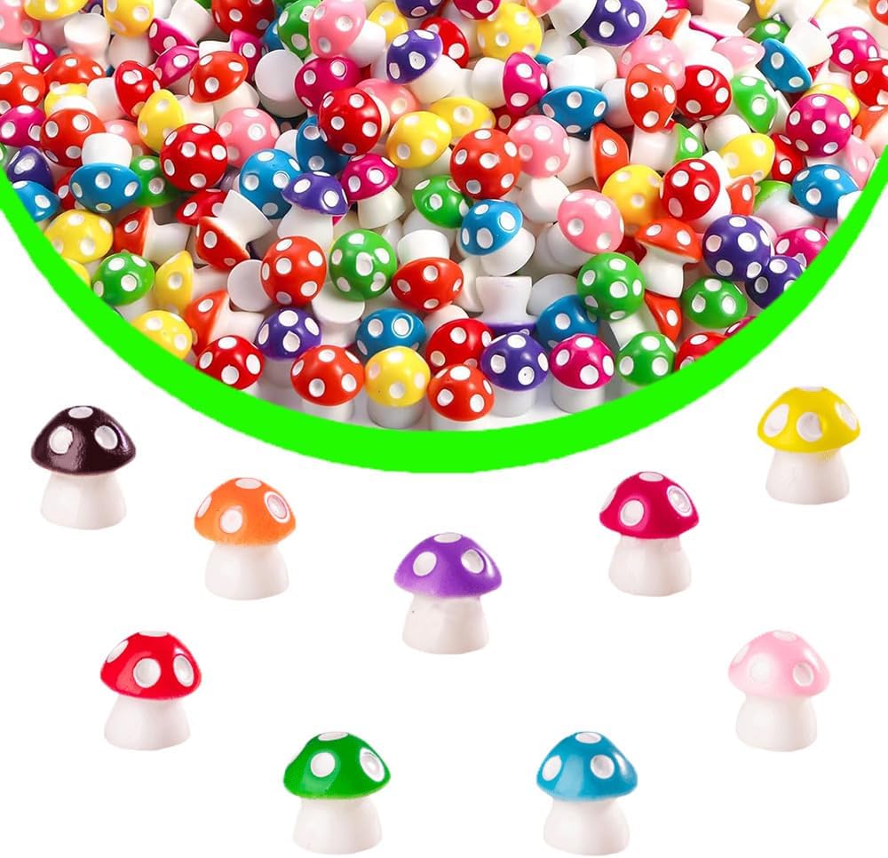 Mini Resin Mushrooms - 108PCS Bulk Small Fairy Garden Decor with 9 Colors, Miniature Mushroom Figurines for Terrarium, Dollhouse, Plant Pot, Aquarium Landscape, DIY Crafts