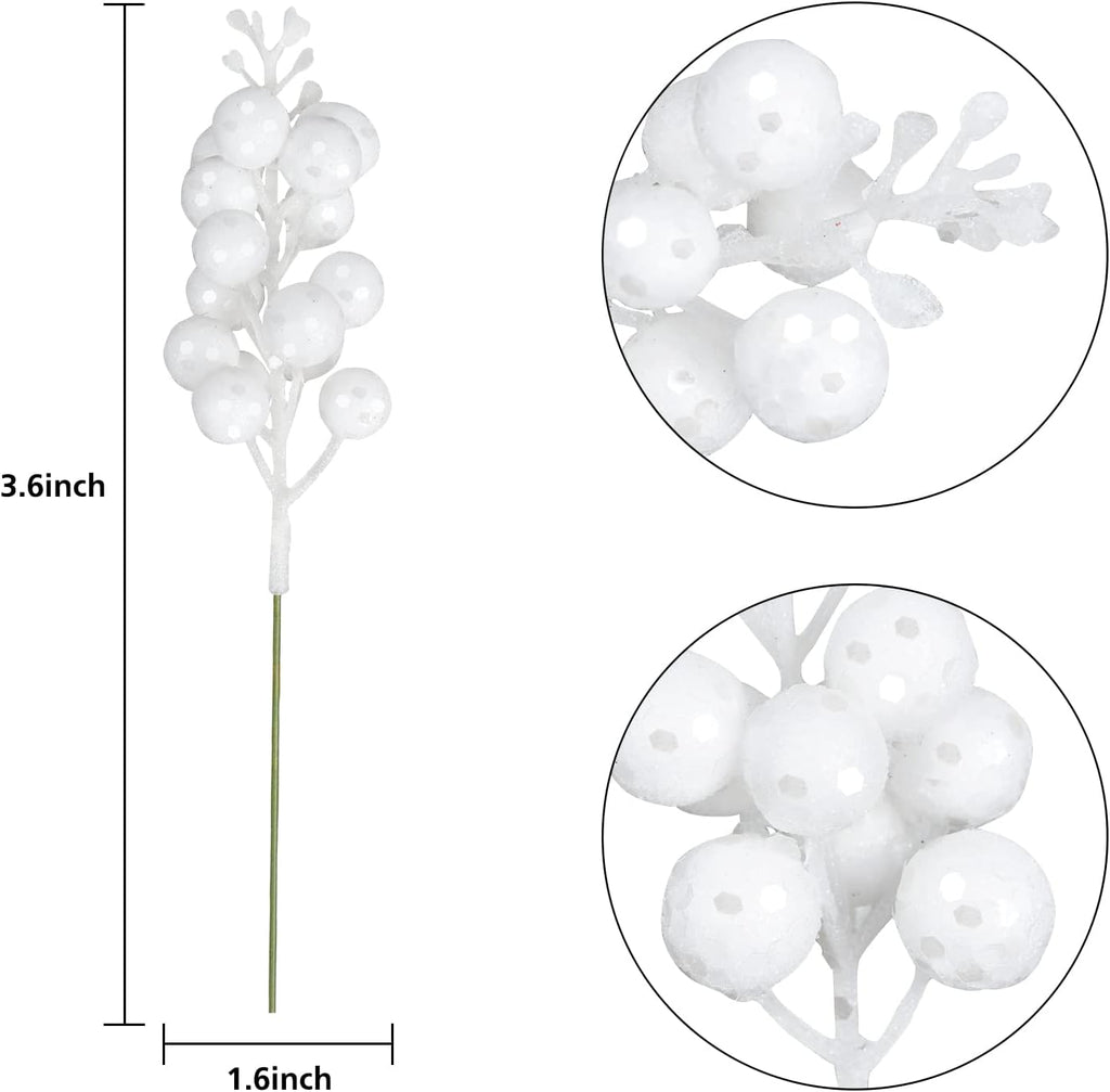 Red Berries Picks Clearance, 14 Pack Artificial Berry Stems for Christmas Tree Decorations, Crafts, Holiday and Home Decor, 7.9 Inches (White)