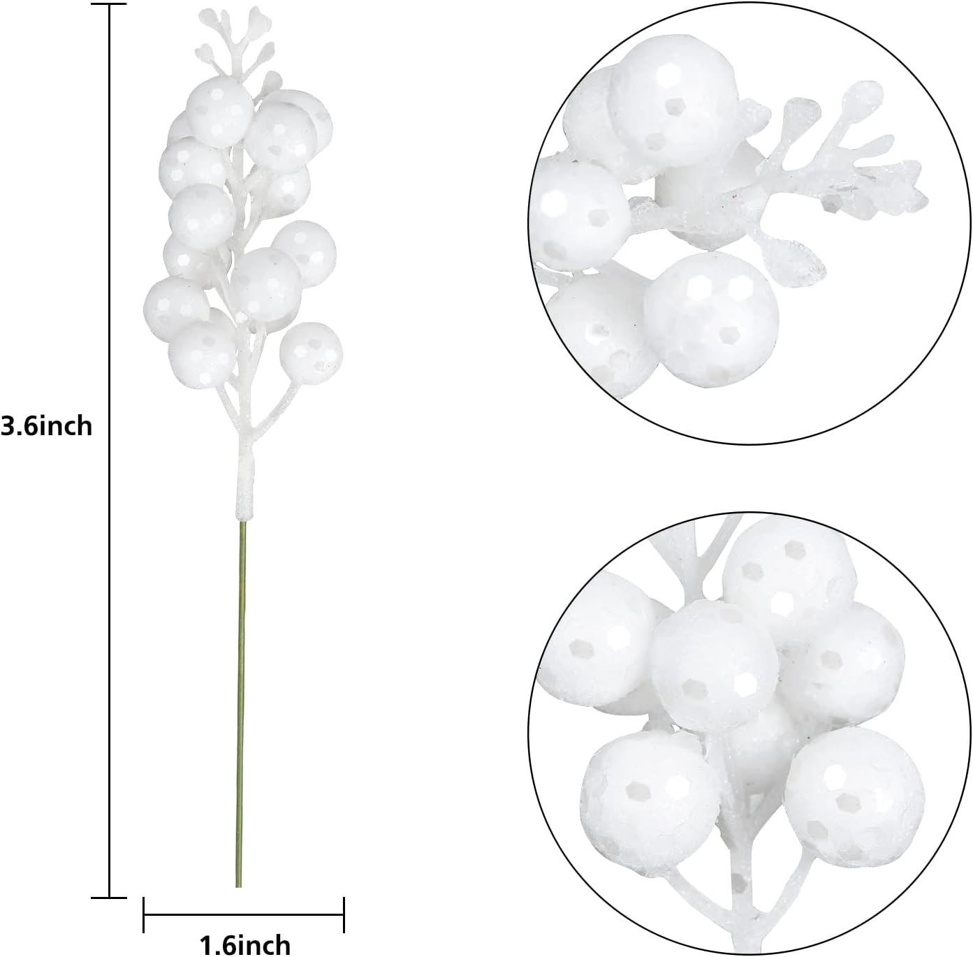 Red Berries Picks Clearance, 14 Pack Artificial Berry Stems for Christmas Tree Decorations, Crafts, Holiday and Home Decor, 7.9 Inches (White)