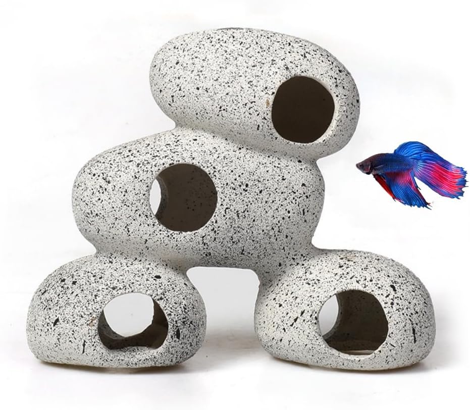 Aquarium Rock Decorations Resin Cichlids Rock with Artificial Moss Betta cave Betta Fish Tank Accessories Fish hides for Aquarium (Rock Cave)