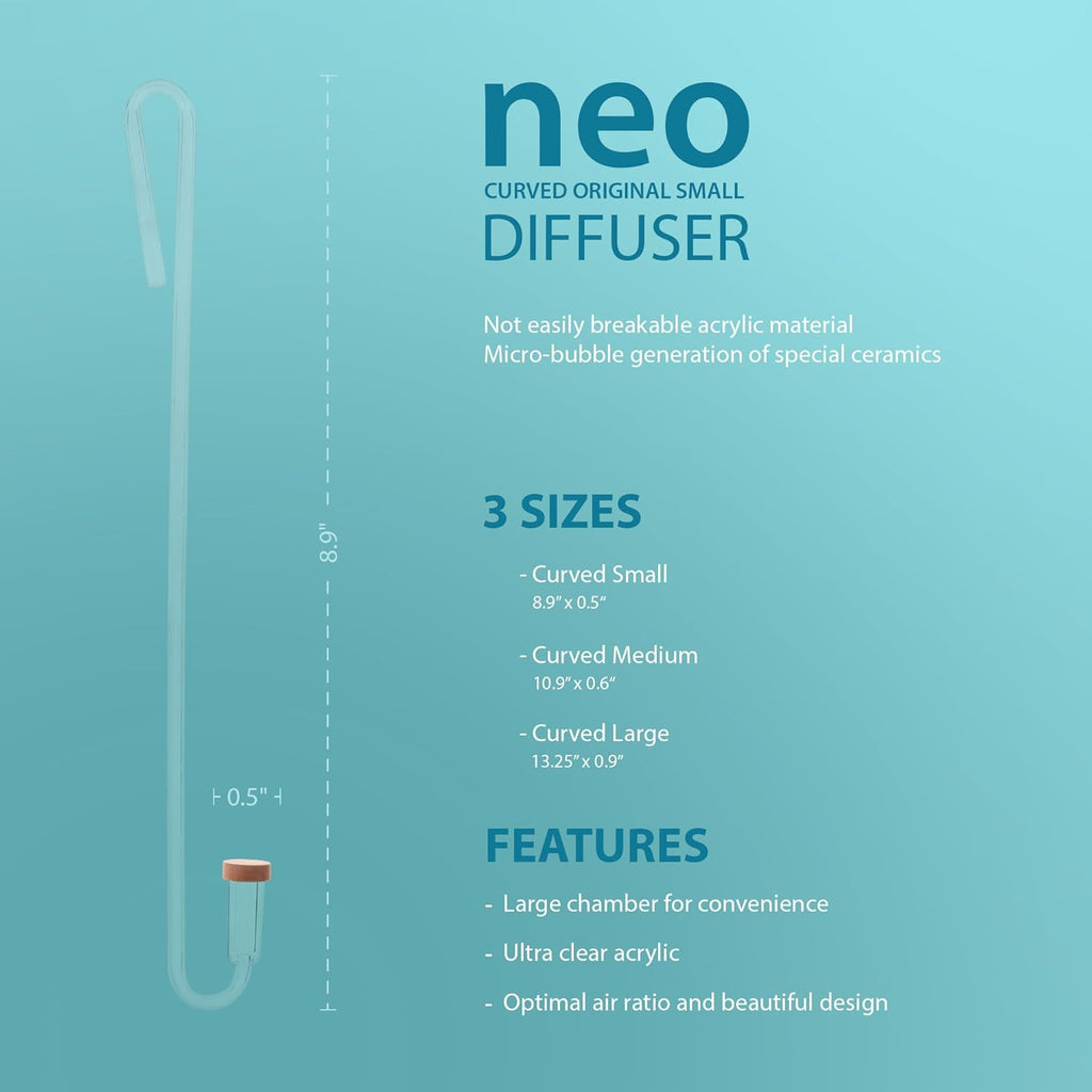 Neo CO2 Aquarium Diffuser - CO2 Diffuser Aquarium Kit, CO2 Diffuser for Aquarium Plants, CO2 System for Aquarium - Curved Original Diffuser, Small