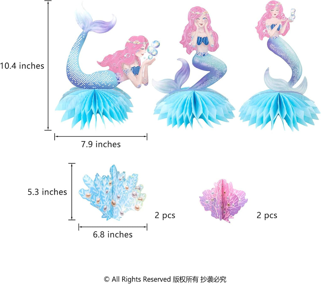 Decor365 Pink Blue Mermaid Centerpiece Under The Sea Table Decorations Girls Birthday Decor Ocean Coral Little Mermaid Theme Bday Tea Party Supplies